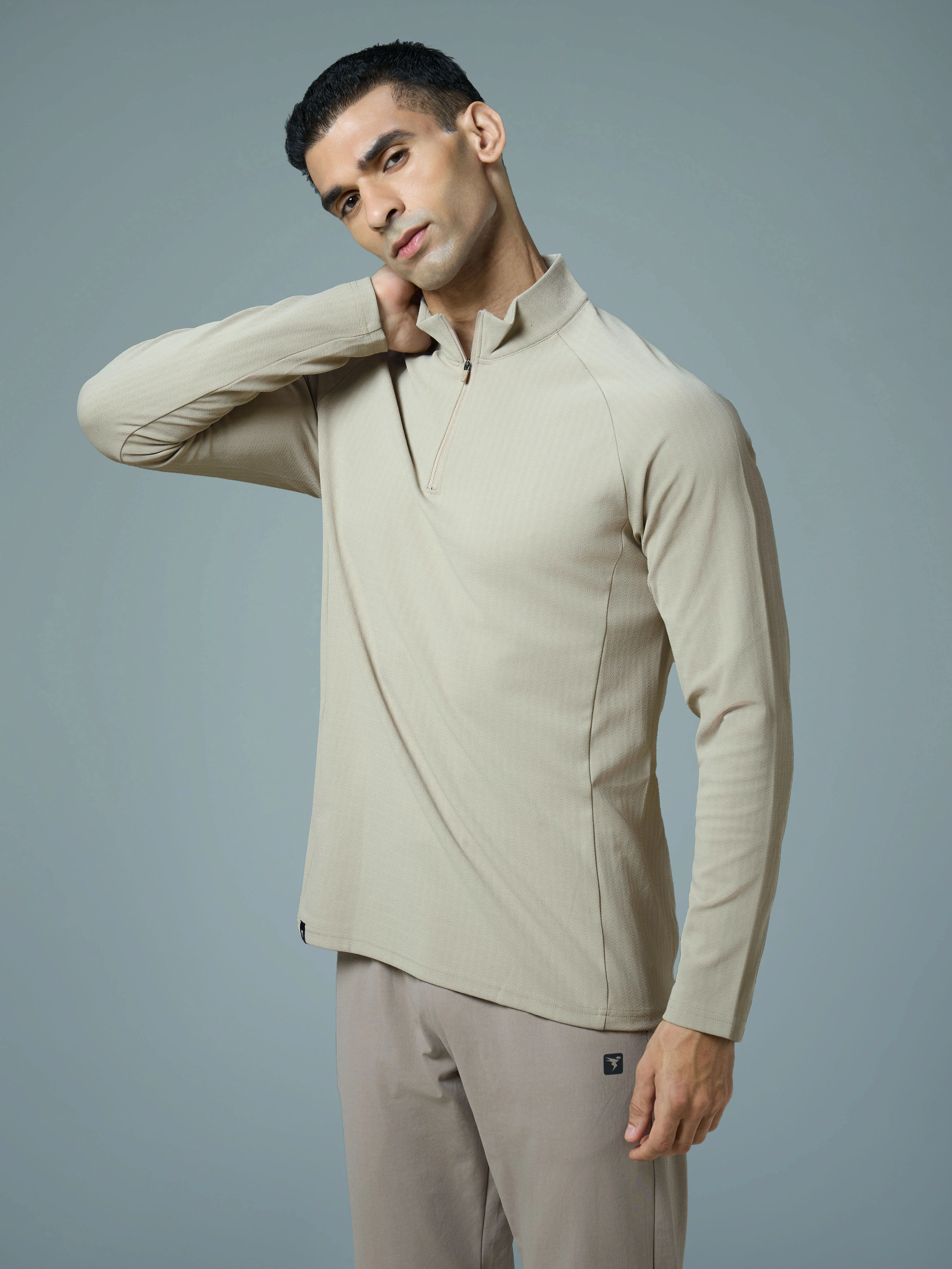 Men Solid Slim Fit Mock Neck Sports T-shirt with ELASTO PLUS