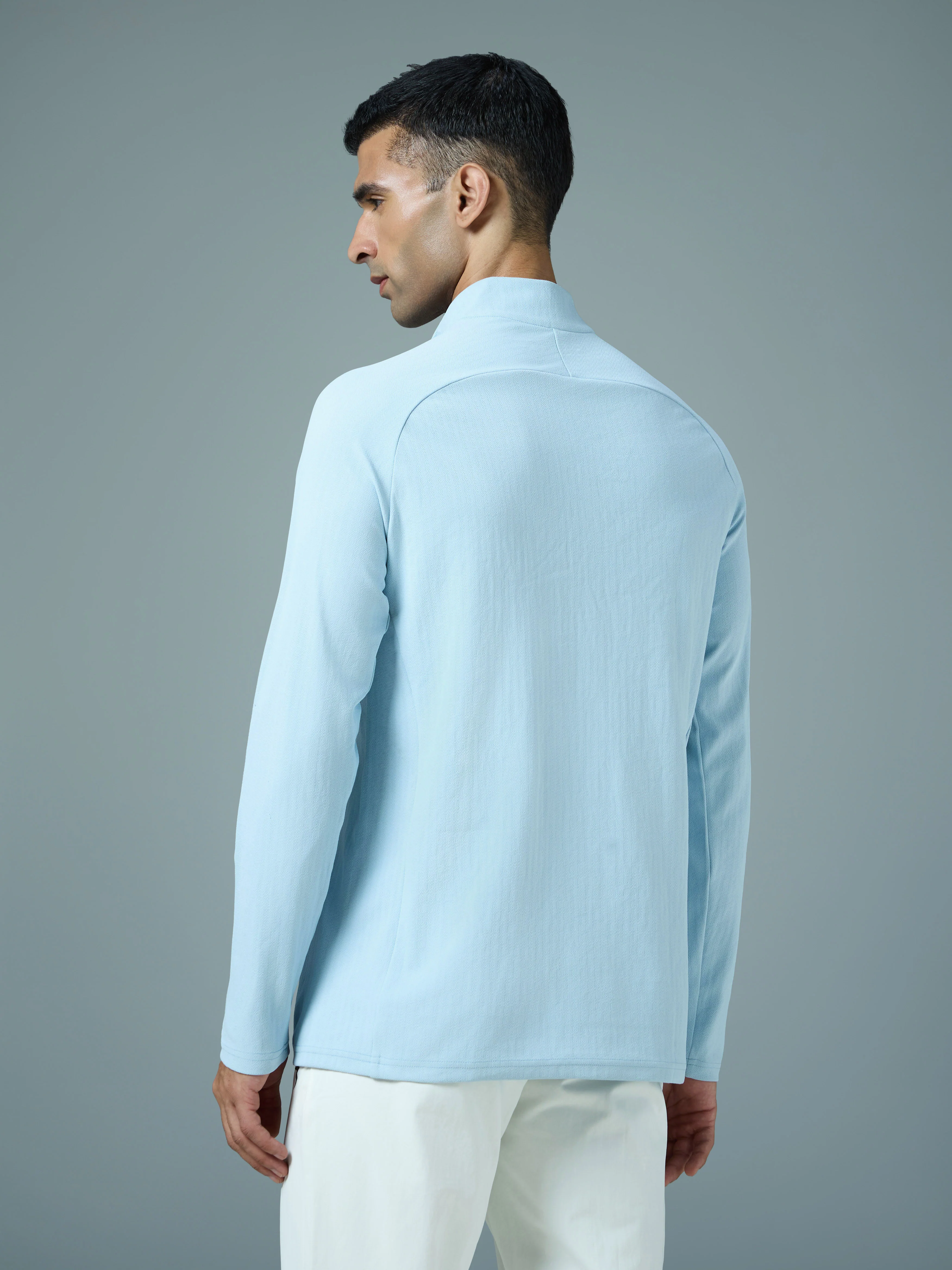 Men Solid Slim Fit Mock Neck Sports T-shirt with ELASTO PLUS - Image 3