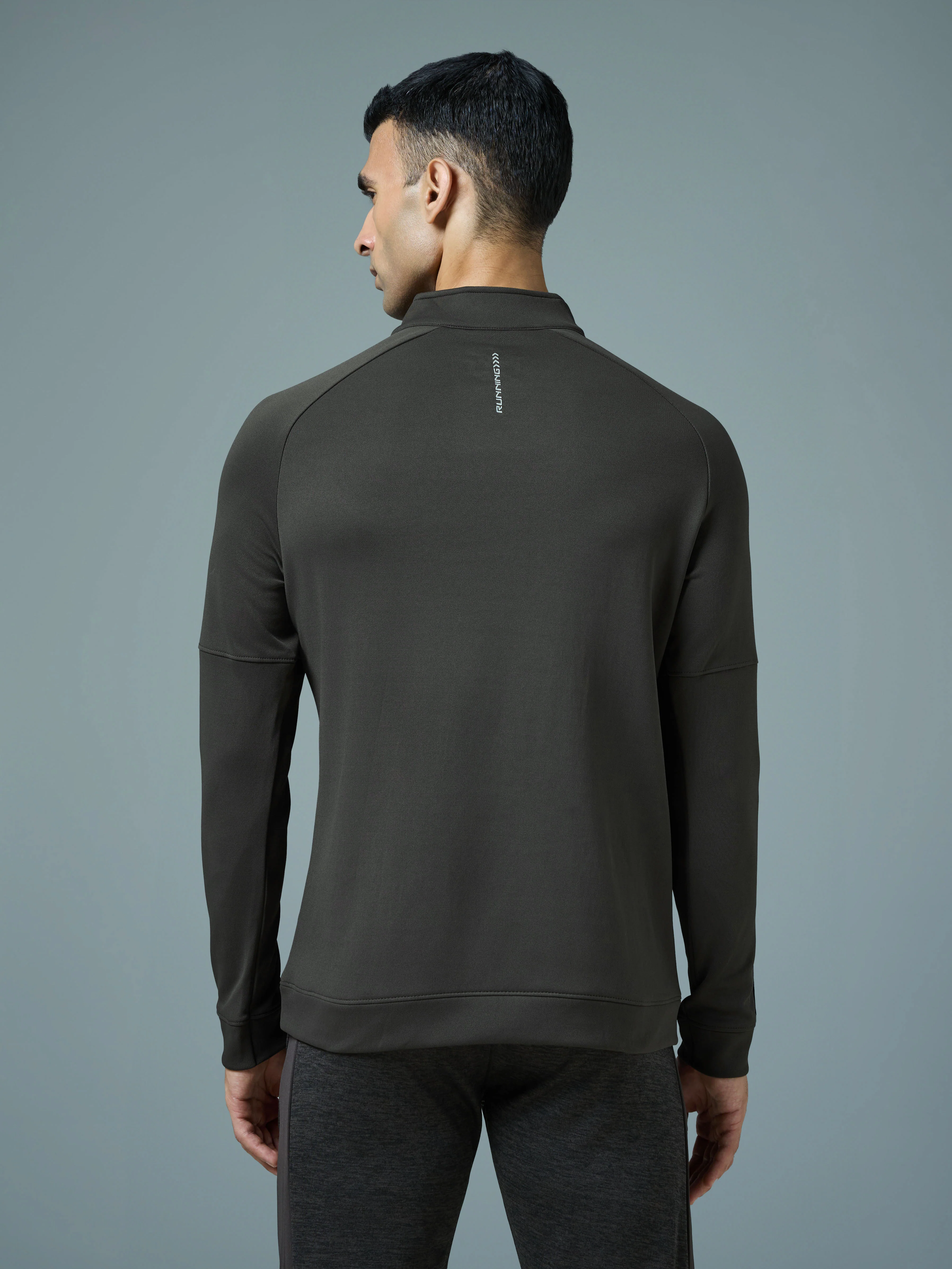 Men Solid Slim Fit Mock Neck Sweatshirt with ELASTO PLUS - Image 3