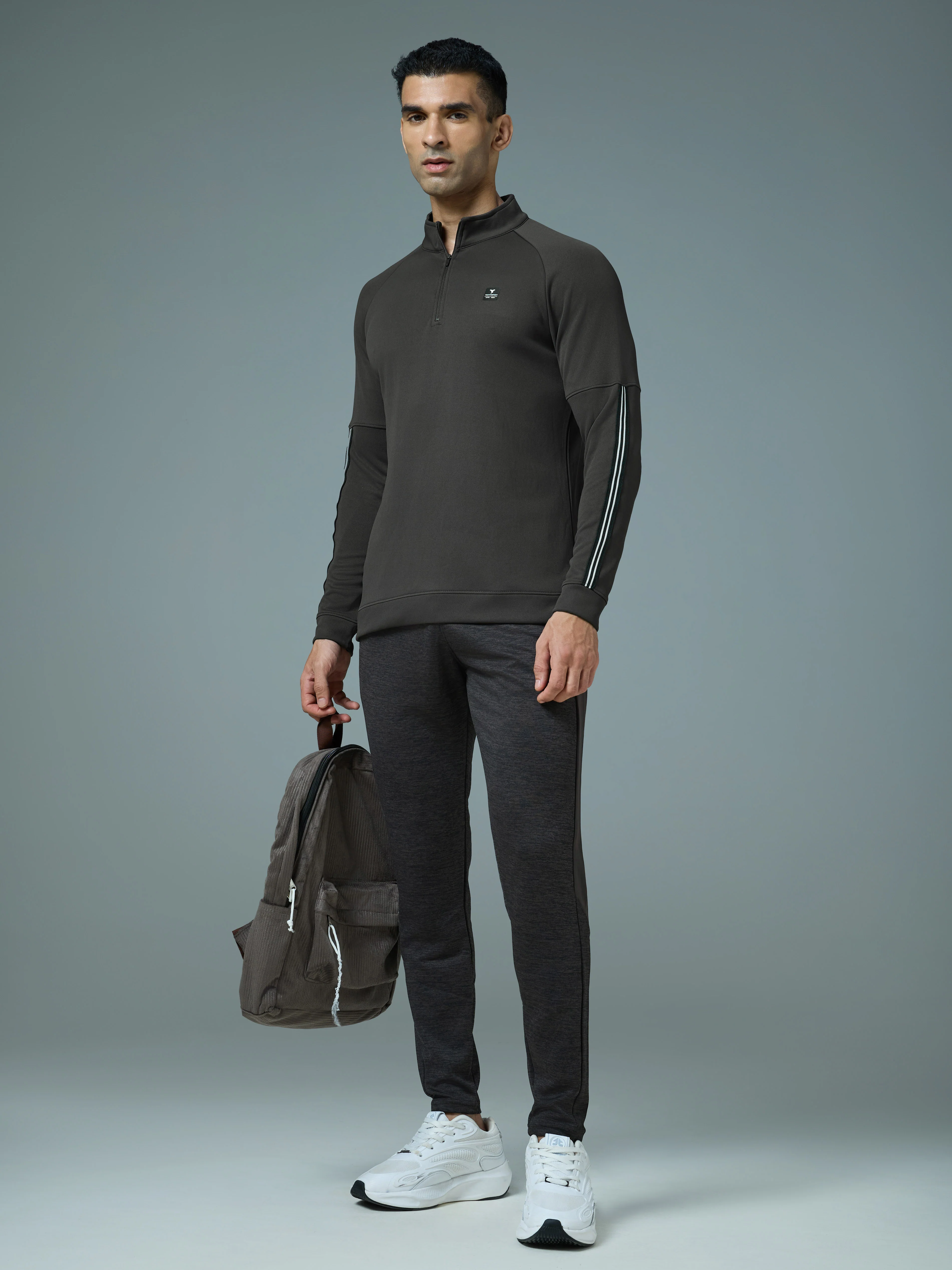 Men Solid Slim Fit Mock Neck Sweatshirt with ELASTO PLUS - Image 5