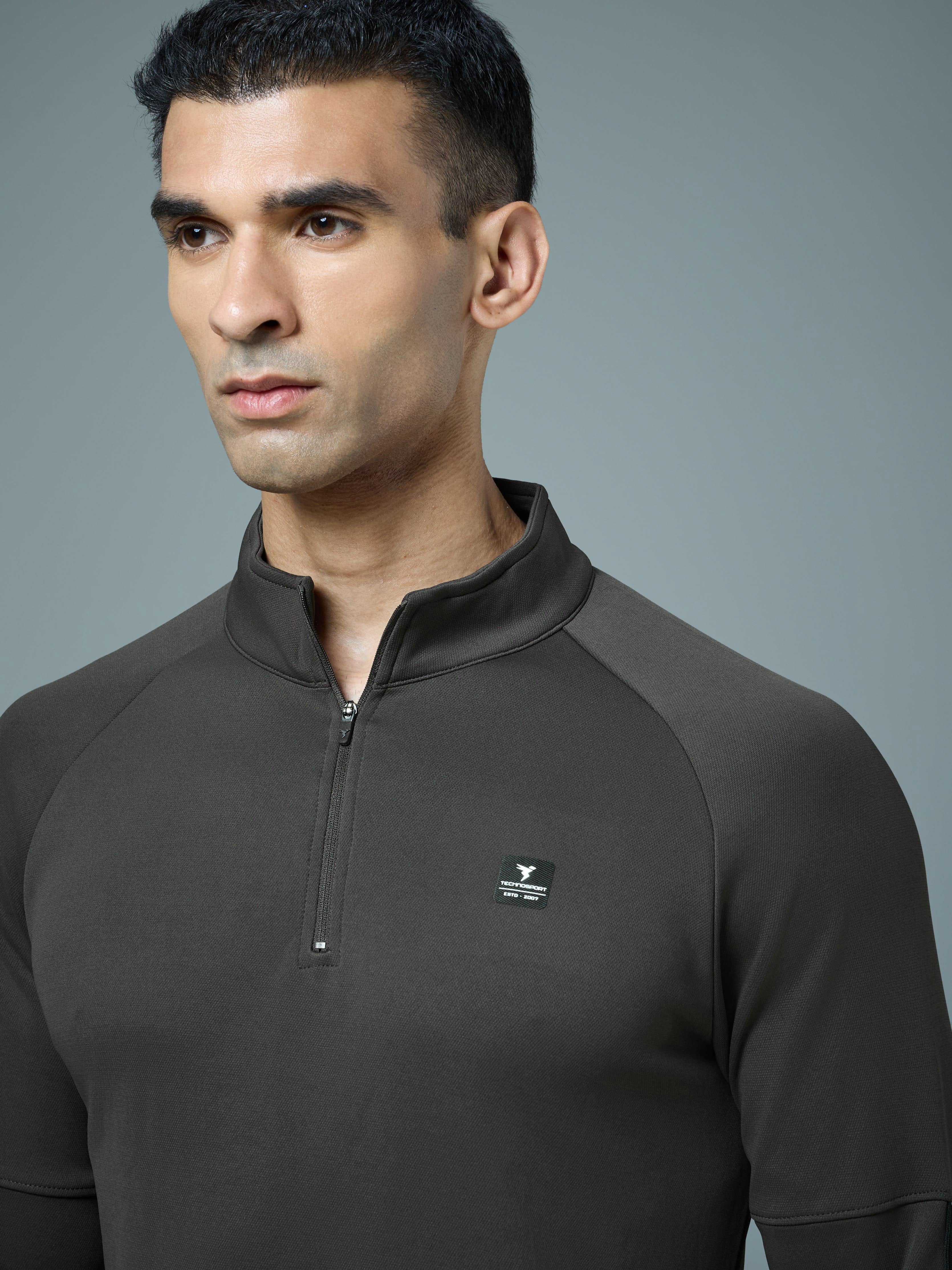 Men Solid Slim Fit Mock Neck Sweatshirt with ELASTO PLUS - Image 6