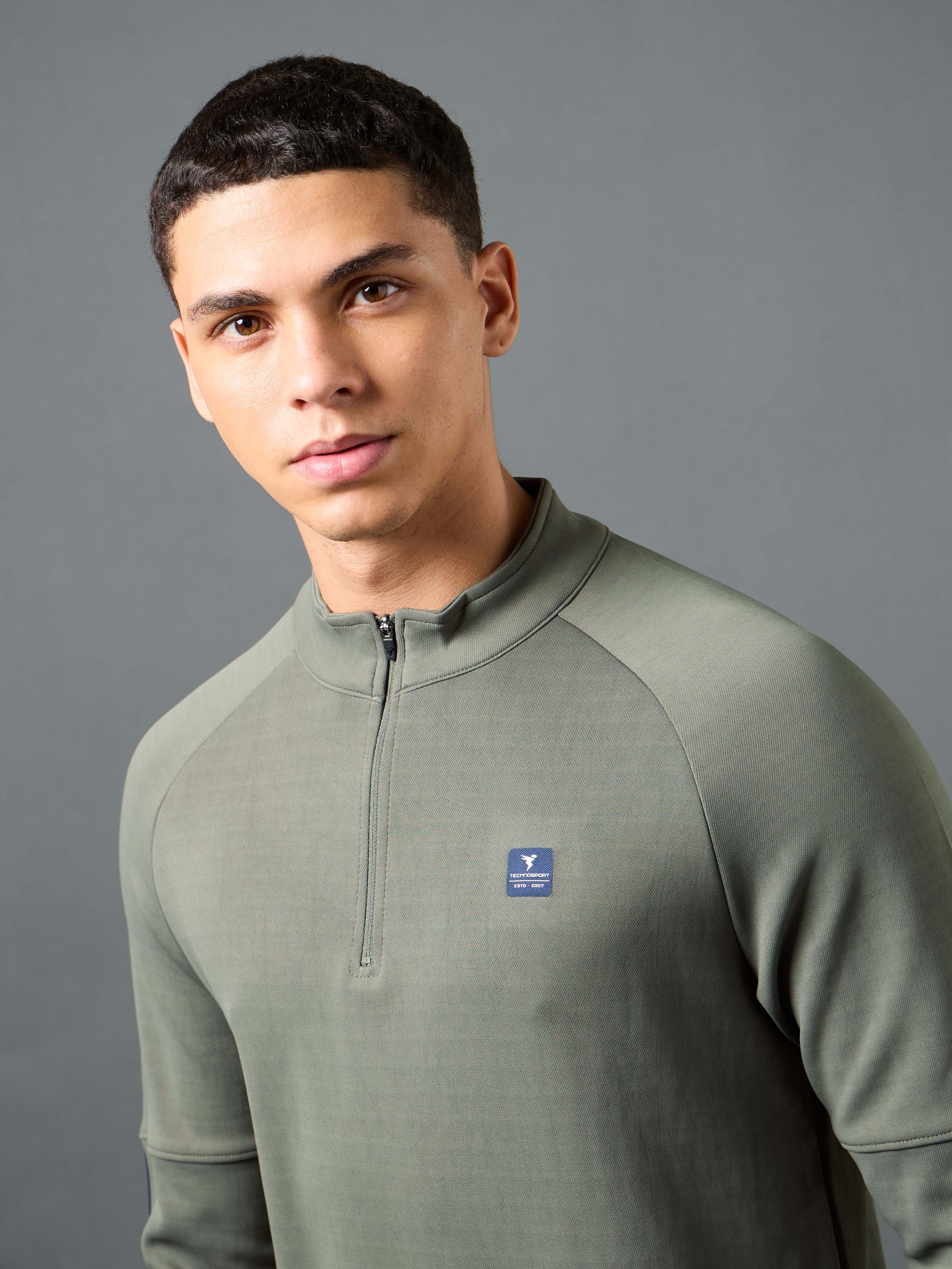 Men Solid Slim Fit Mock Neck Sweatshirt with ELASTO PLUS - Image 6