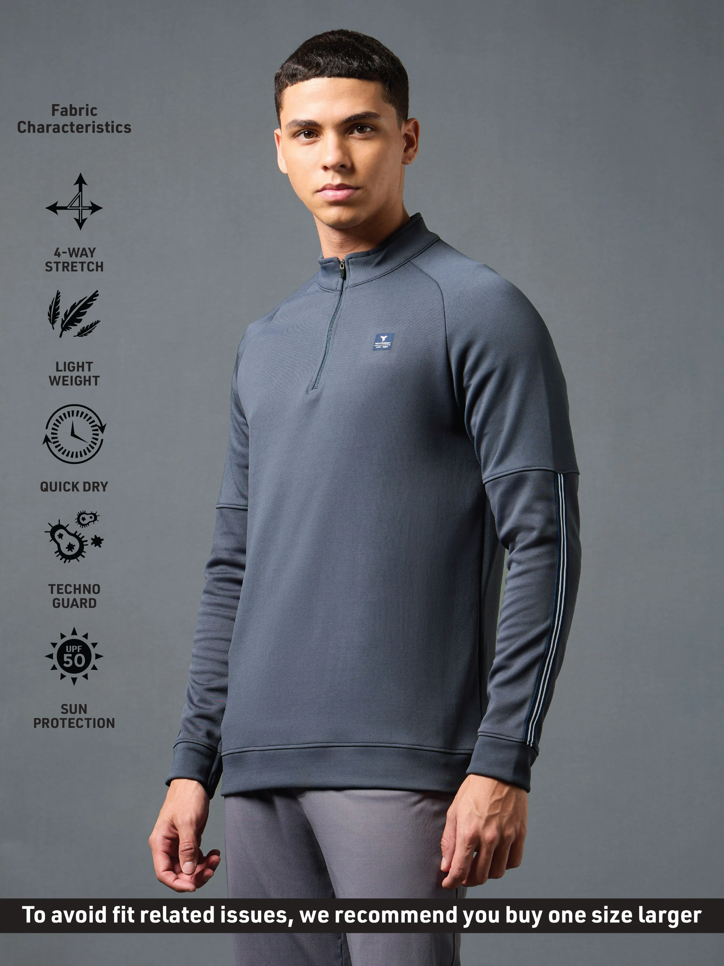 Men Solid Slim Fit Mock Neck Sweatshirt with ELASTO PLUS - Image 4
