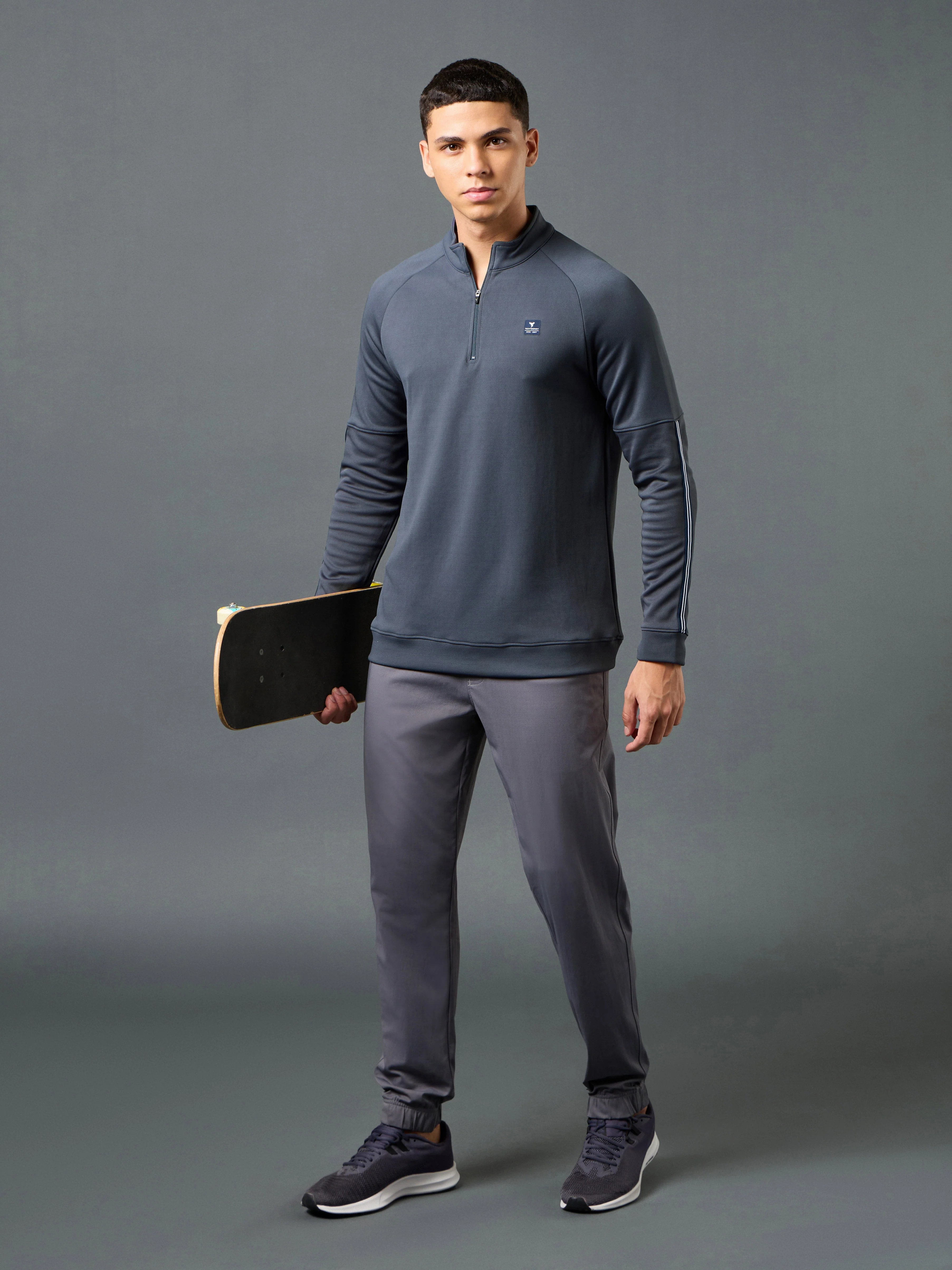 Men Solid Slim Fit Mock Neck Sweatshirt with ELASTO PLUS - Image 6
