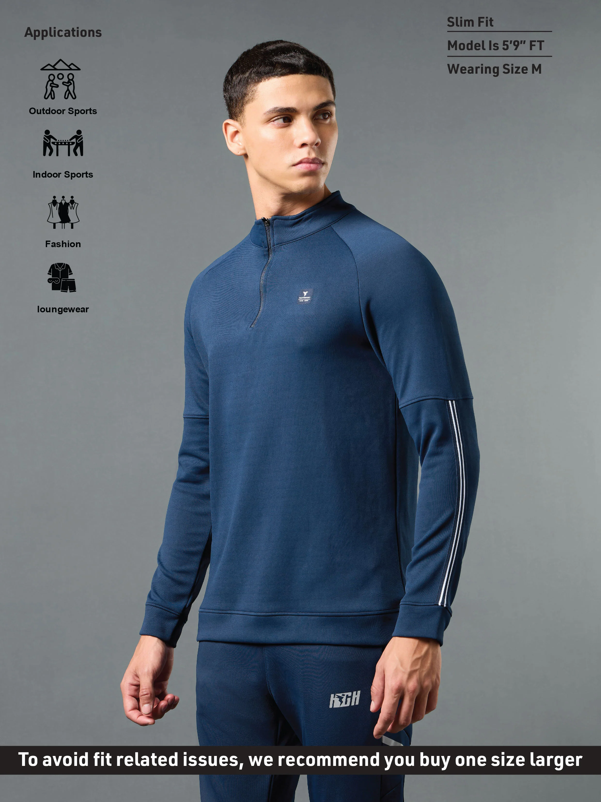 Men Solid Slim Fit Mock Neck Sweatshirt with ELASTO PLUS - Image 3