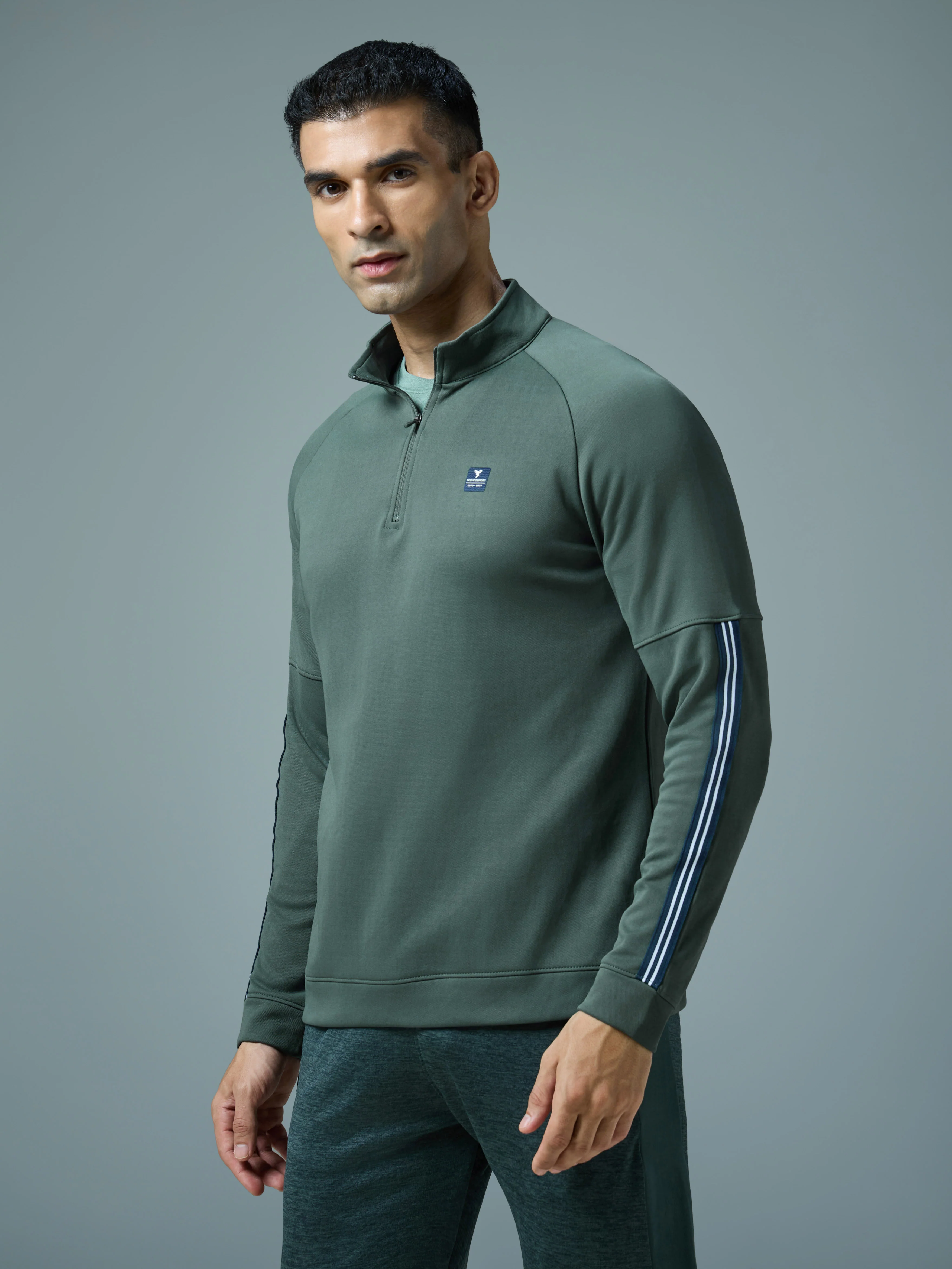Men Solid Slim Fit Mock Neck Sweatshirt with ELASTO PLUS - Image 4