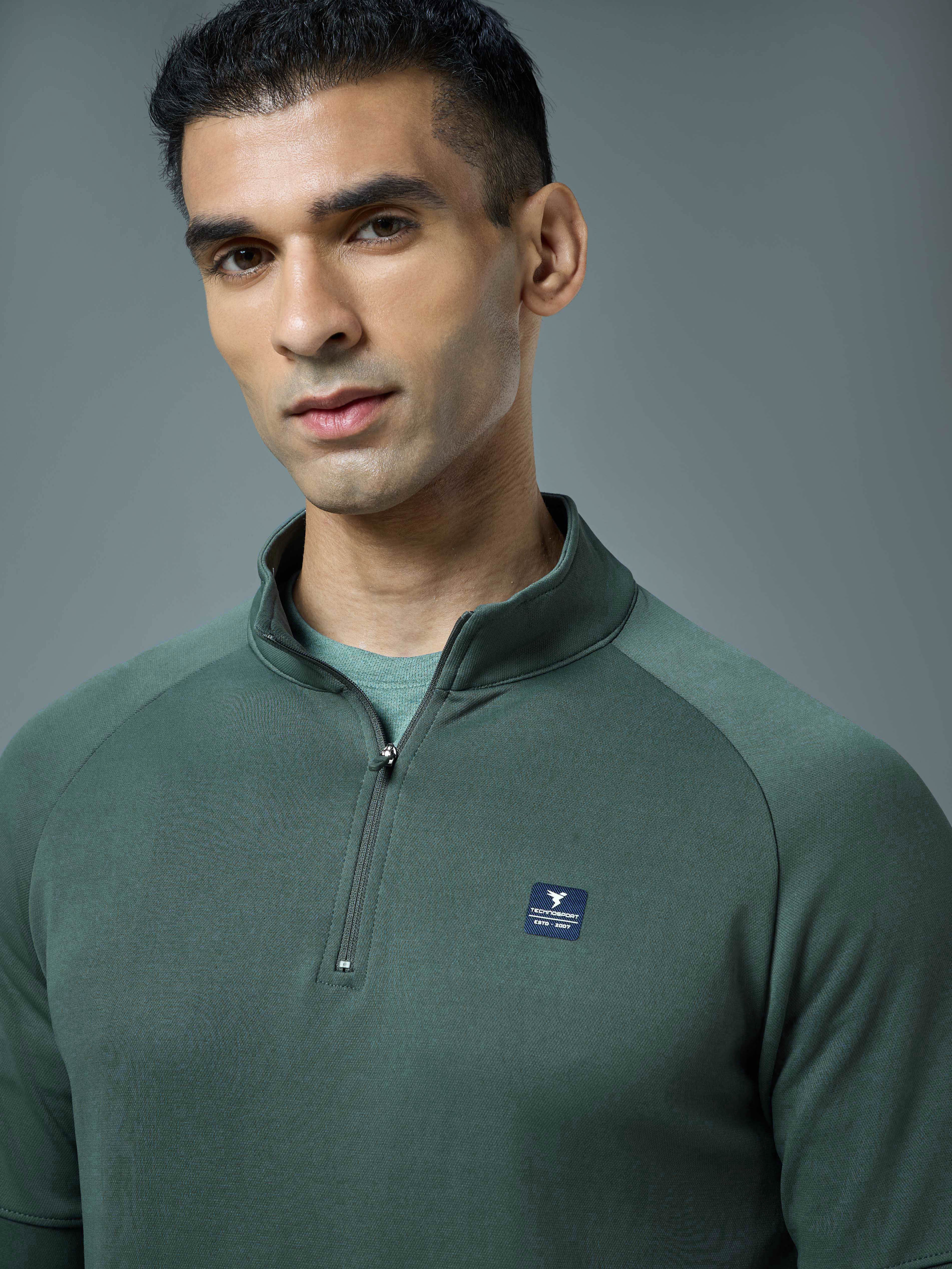 Men Solid Slim Fit Mock Neck Sweatshirt with ELASTO PLUS - Image 6