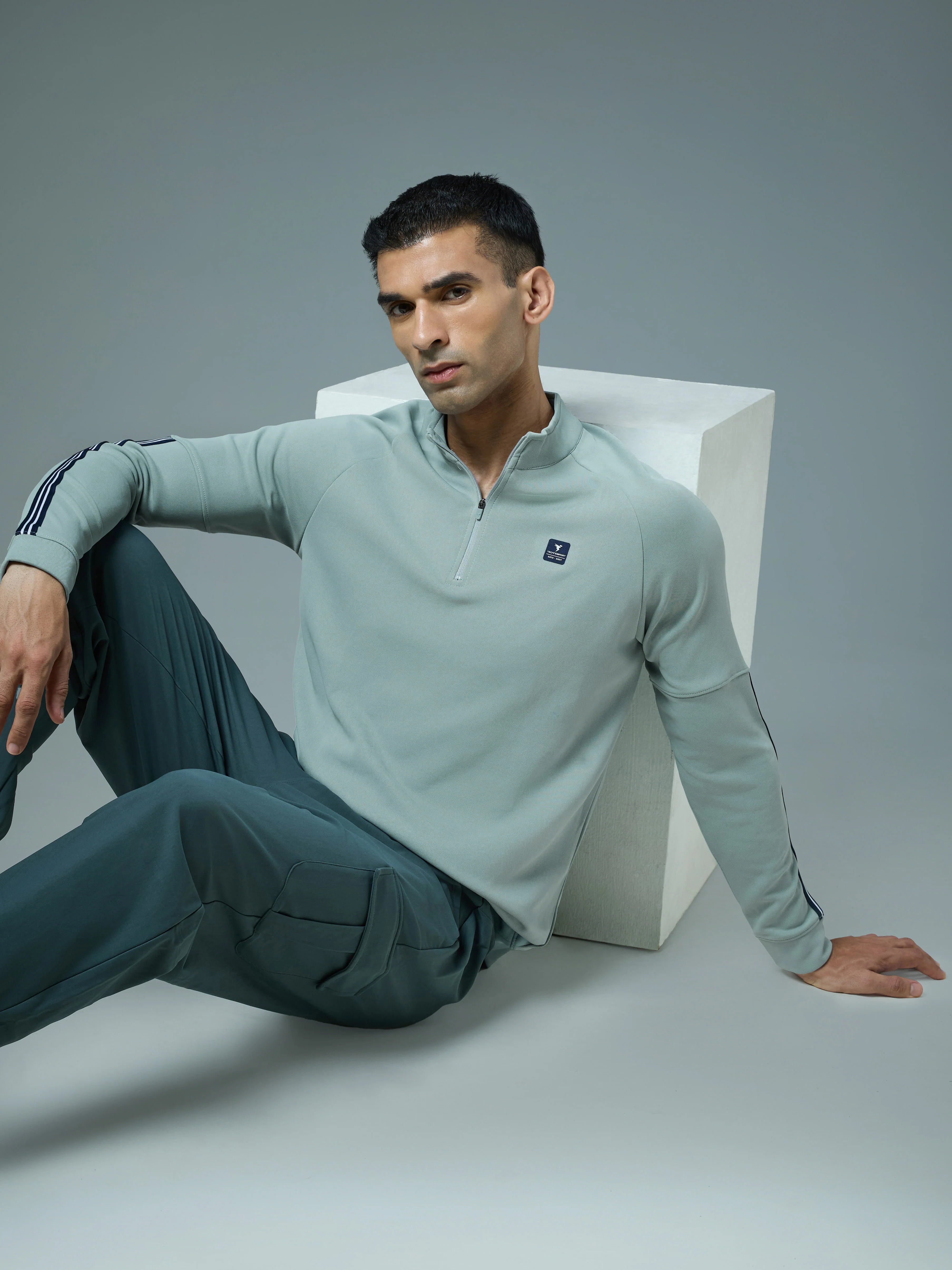 Men Solid Slim Fit Mock Neck Sweatshirt with ELASTO PLUS