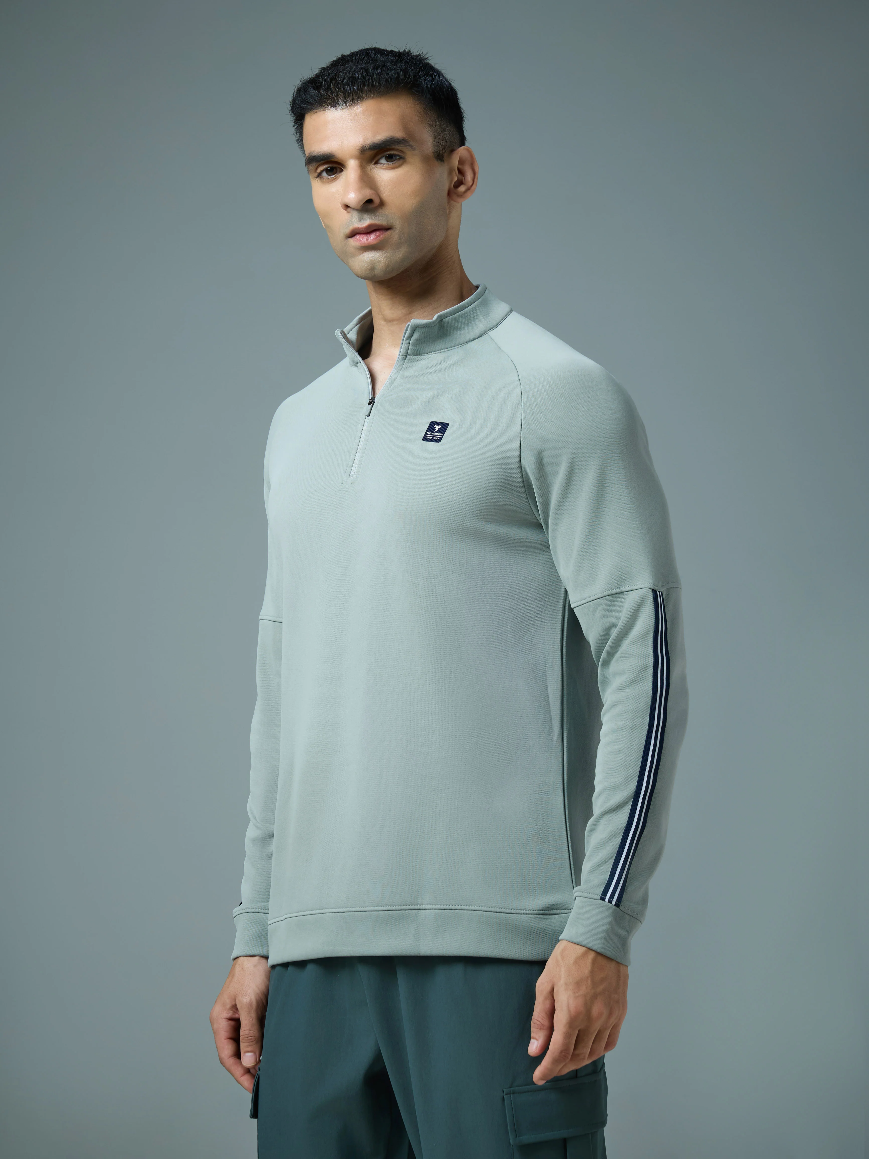 Men Solid Slim Fit Mock Neck Sweatshirt with ELASTO PLUS - Image 4