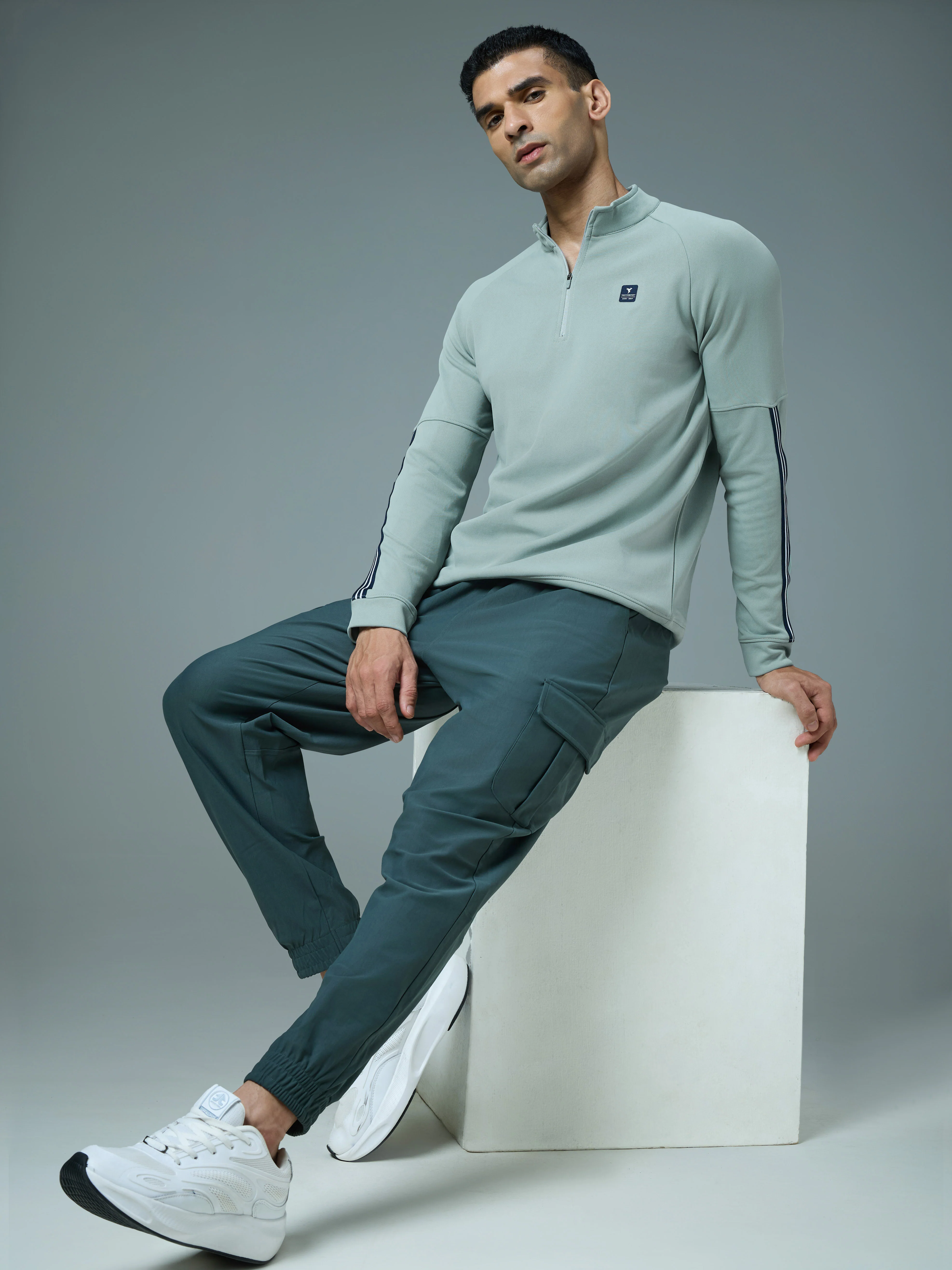 Men Solid Slim Fit Mock Neck Sweatshirt with ELASTO PLUS - Image 5