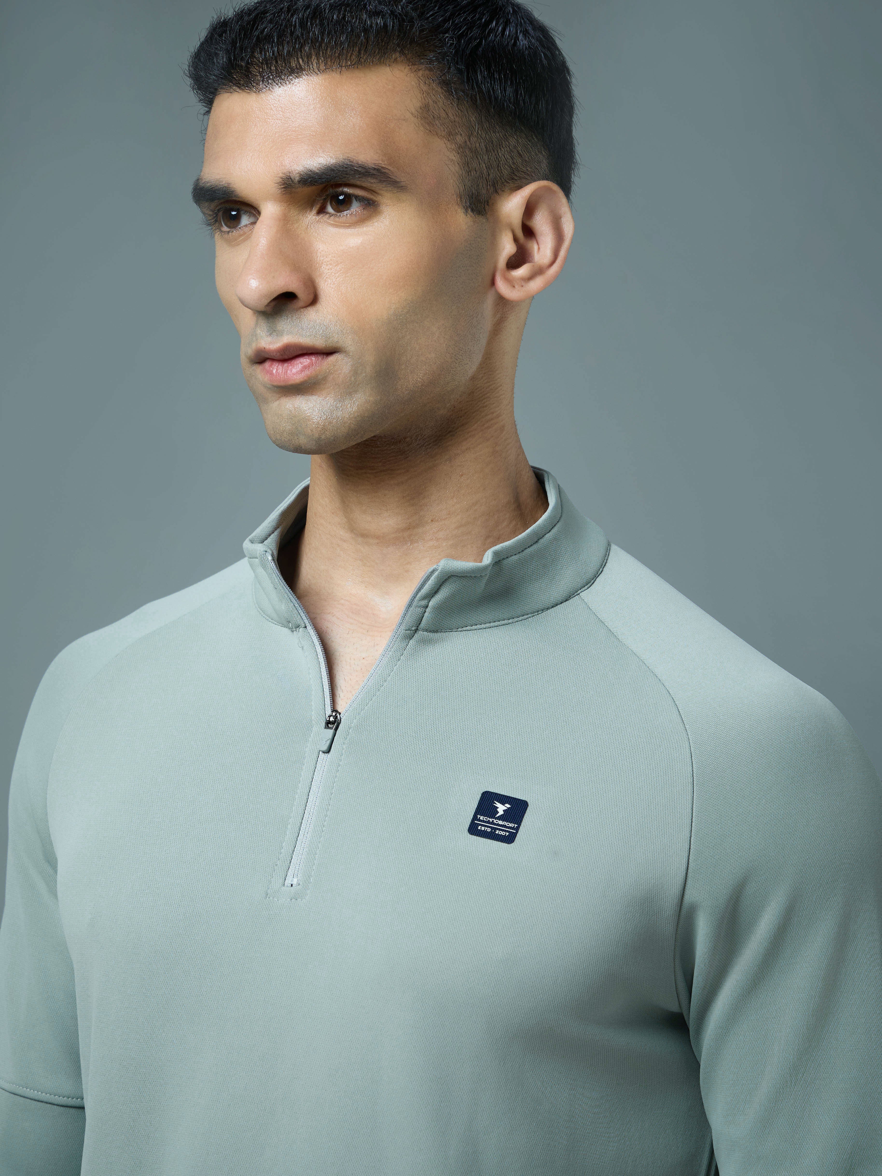 Men Solid Slim Fit Mock Neck Sweatshirt with ELASTO PLUS - Image 6