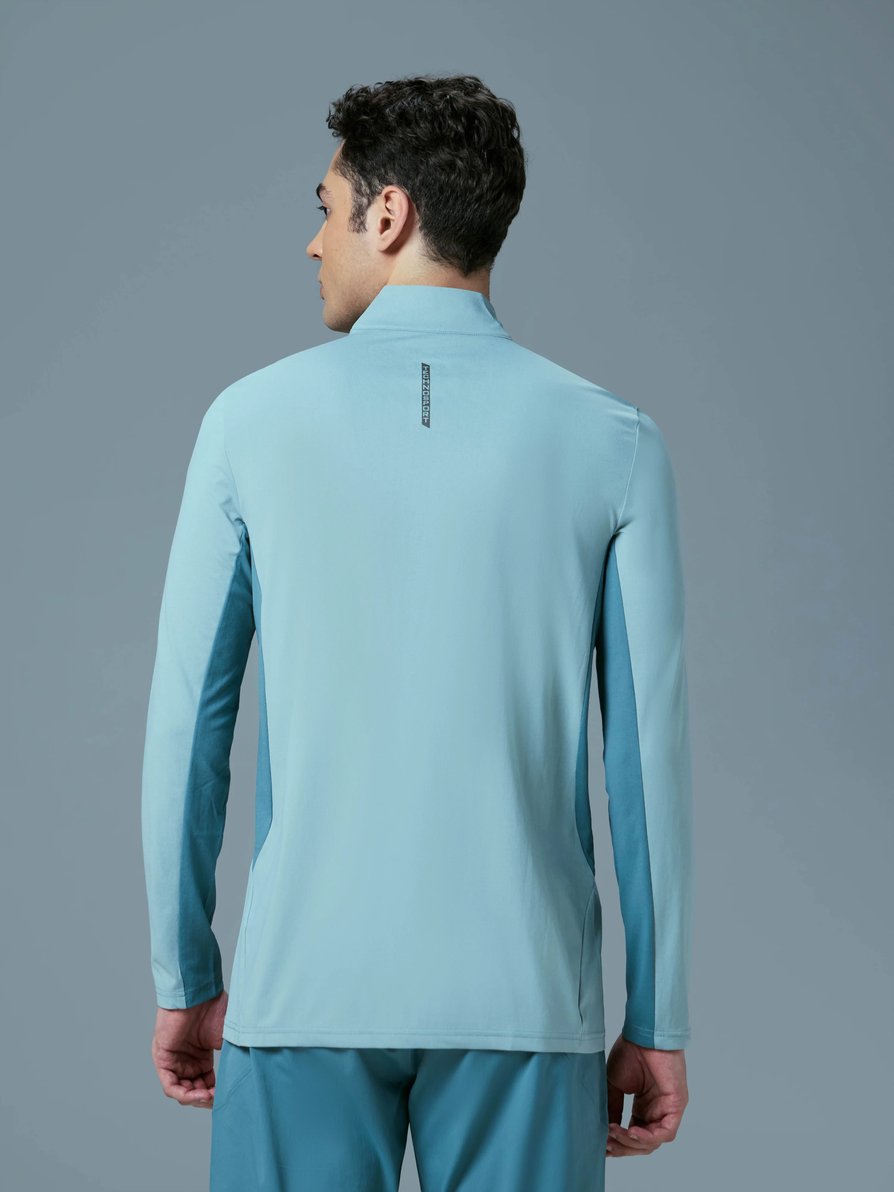Men Colorblock Slim Fit Mock Neck Sports T-shirt with COTFLEX - Image 3