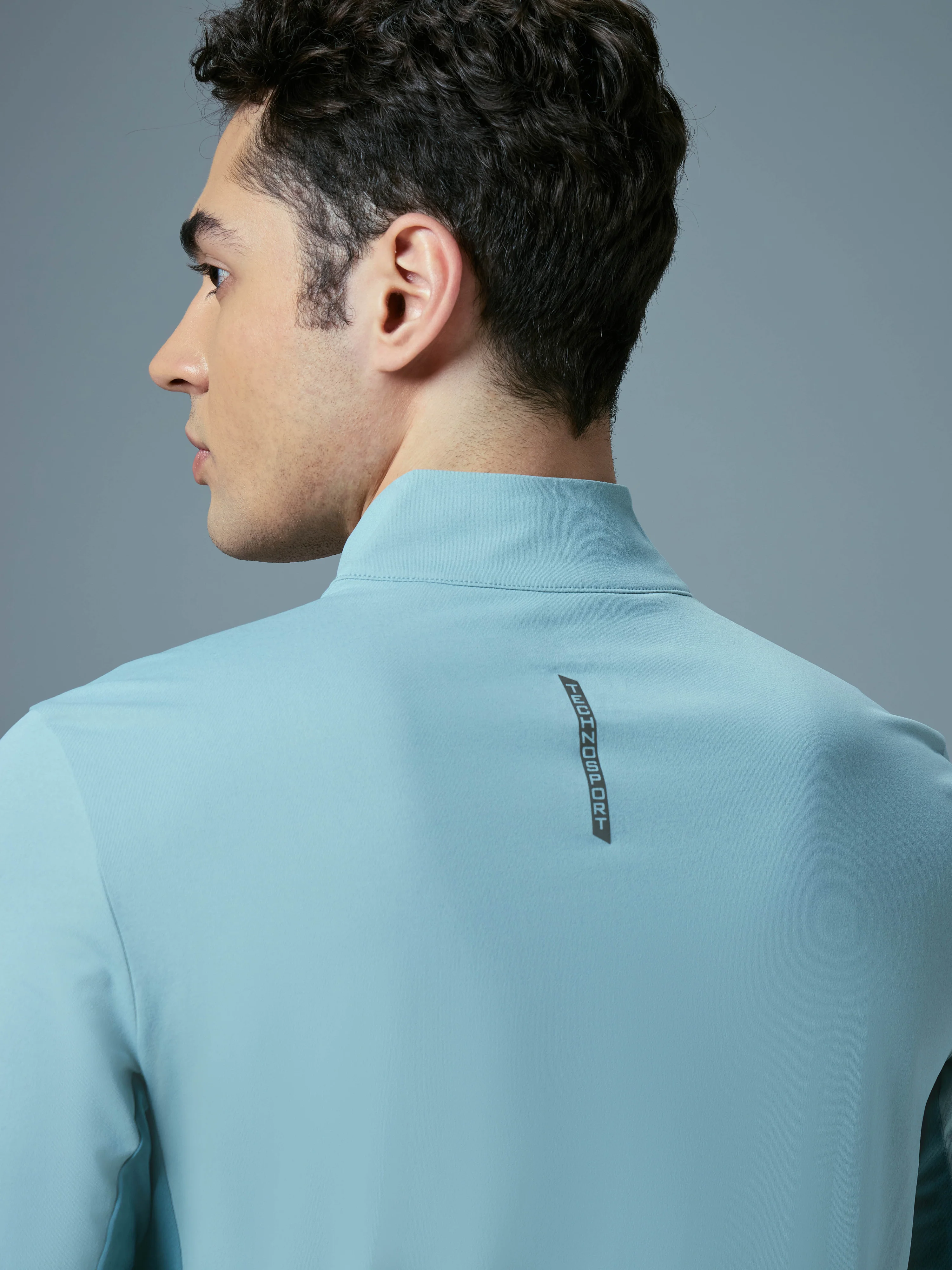 Men Colorblock Slim Fit Mock Neck Sports T-shirt with COTFLEX - Image 7