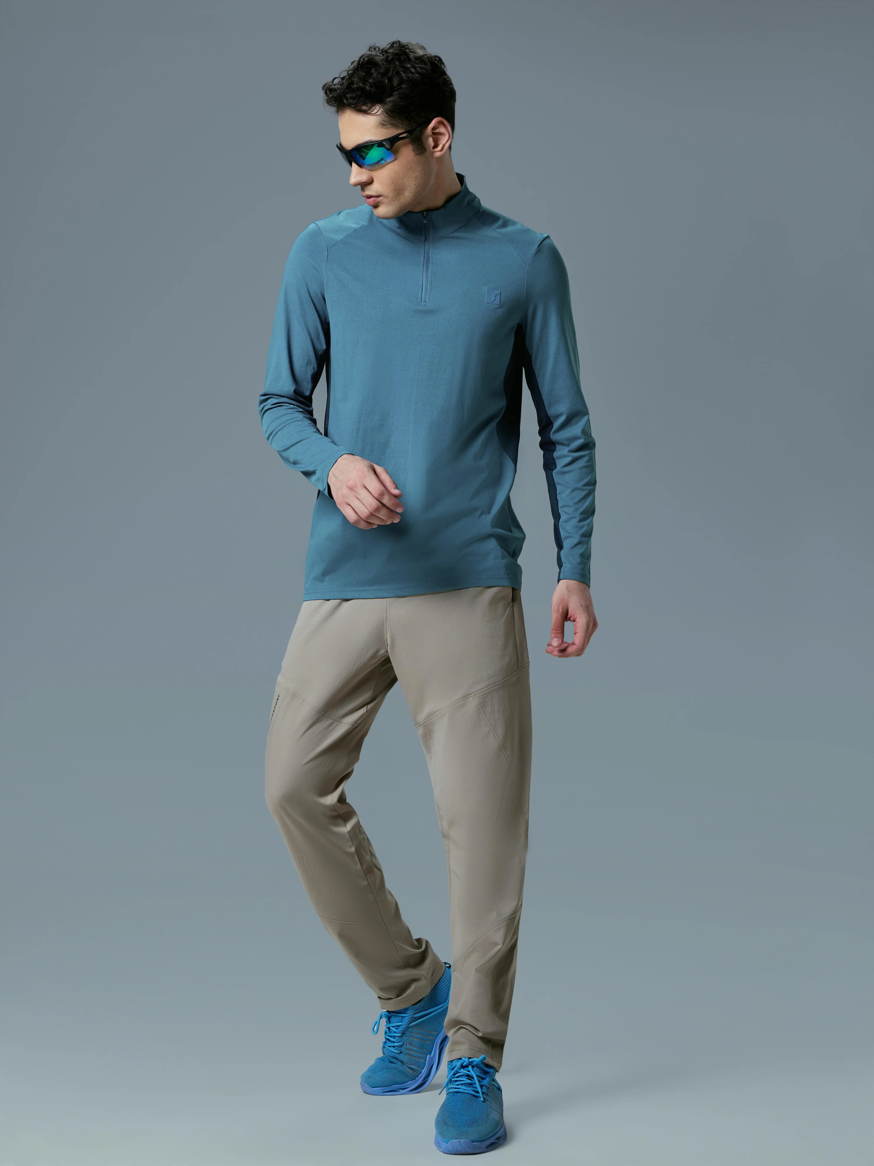 Men Colorblock Slim Fit Mock Neck Sports T-shirt with COTFLEX - Image 5