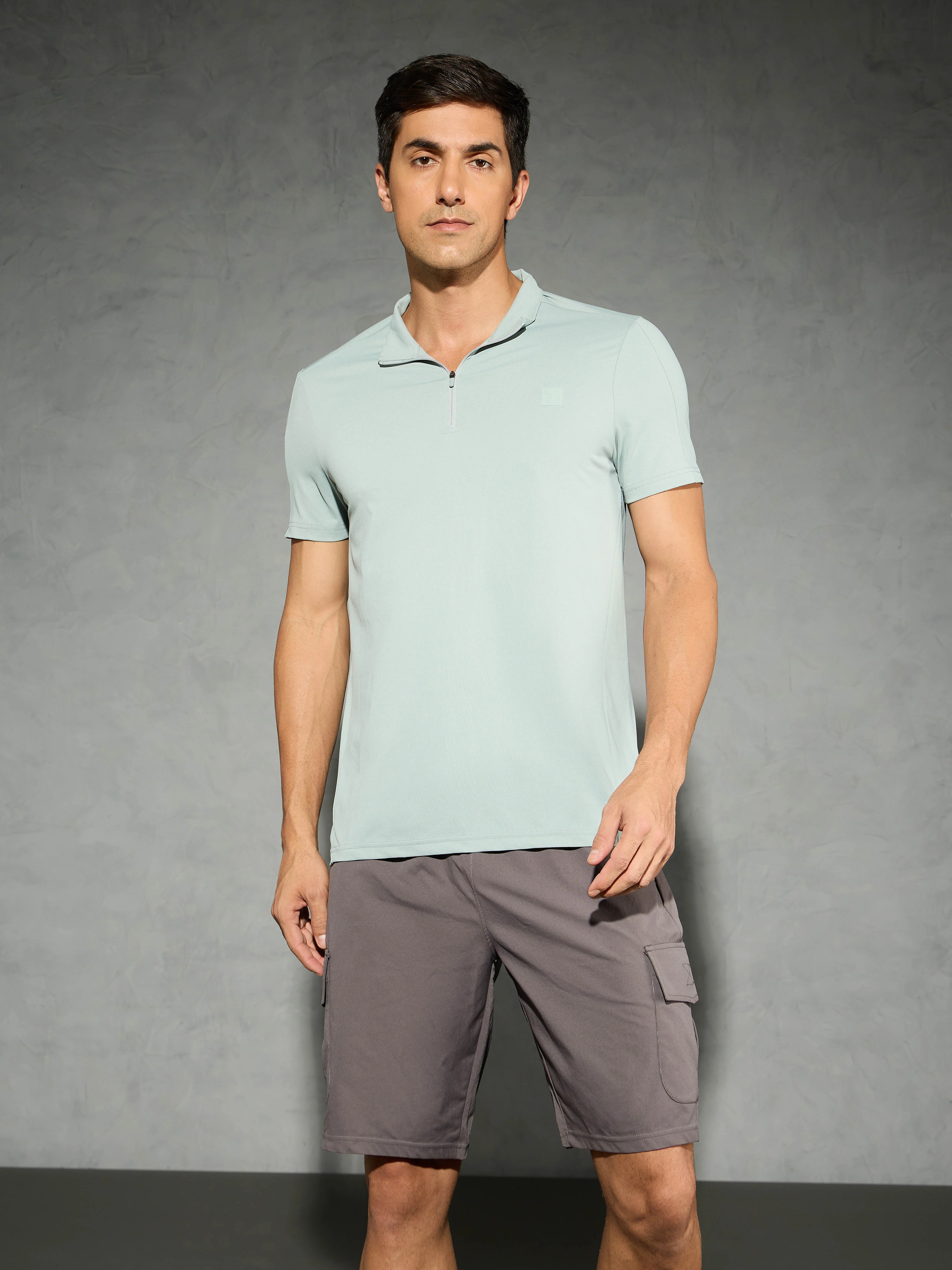 Men Solid Slim Fit Mock Neck T-shirt with COTFLEX - Image 2