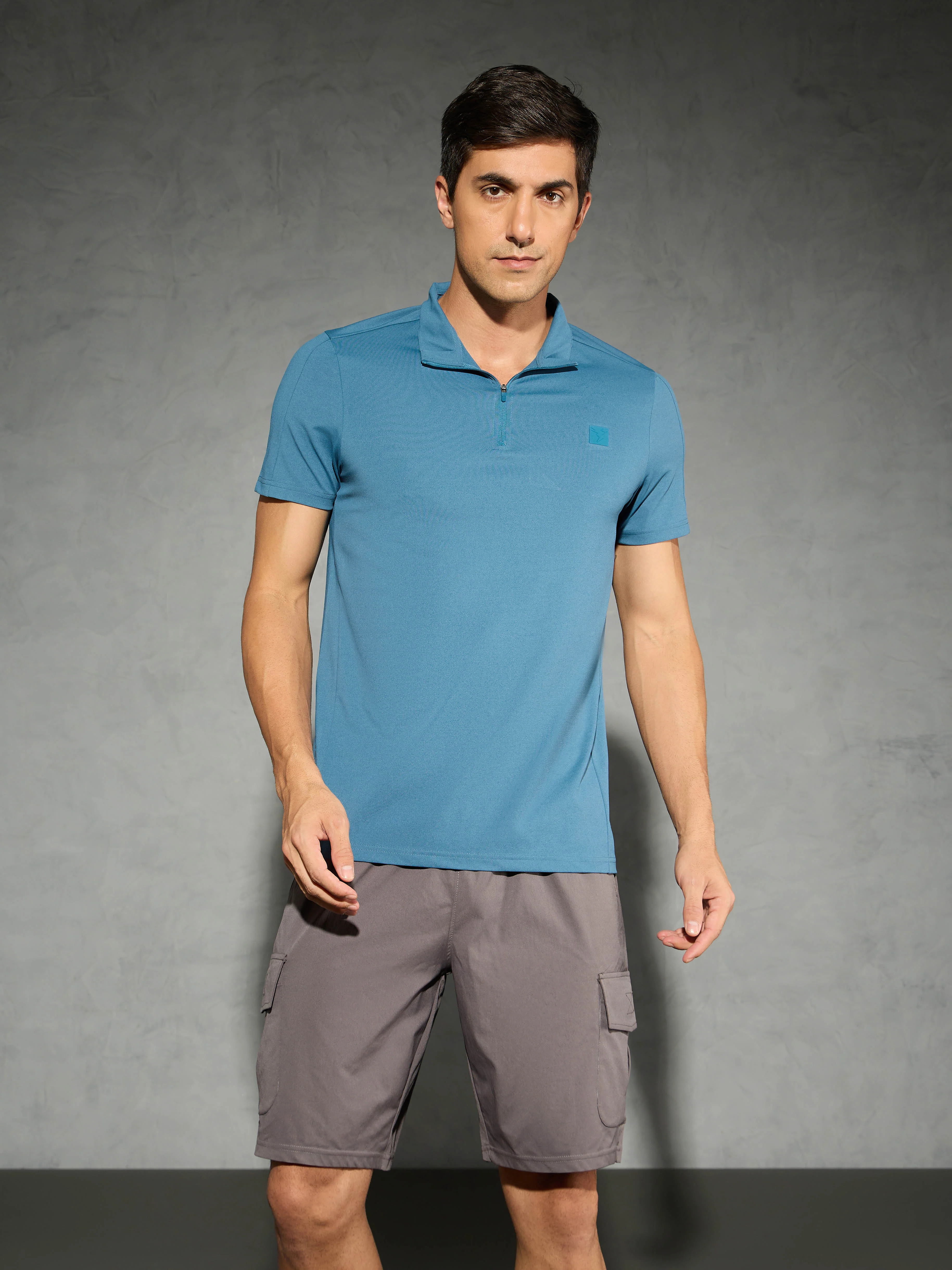 Men Solid Slim Fit Mock Neck T-shirt with COTFLEX - Image 2