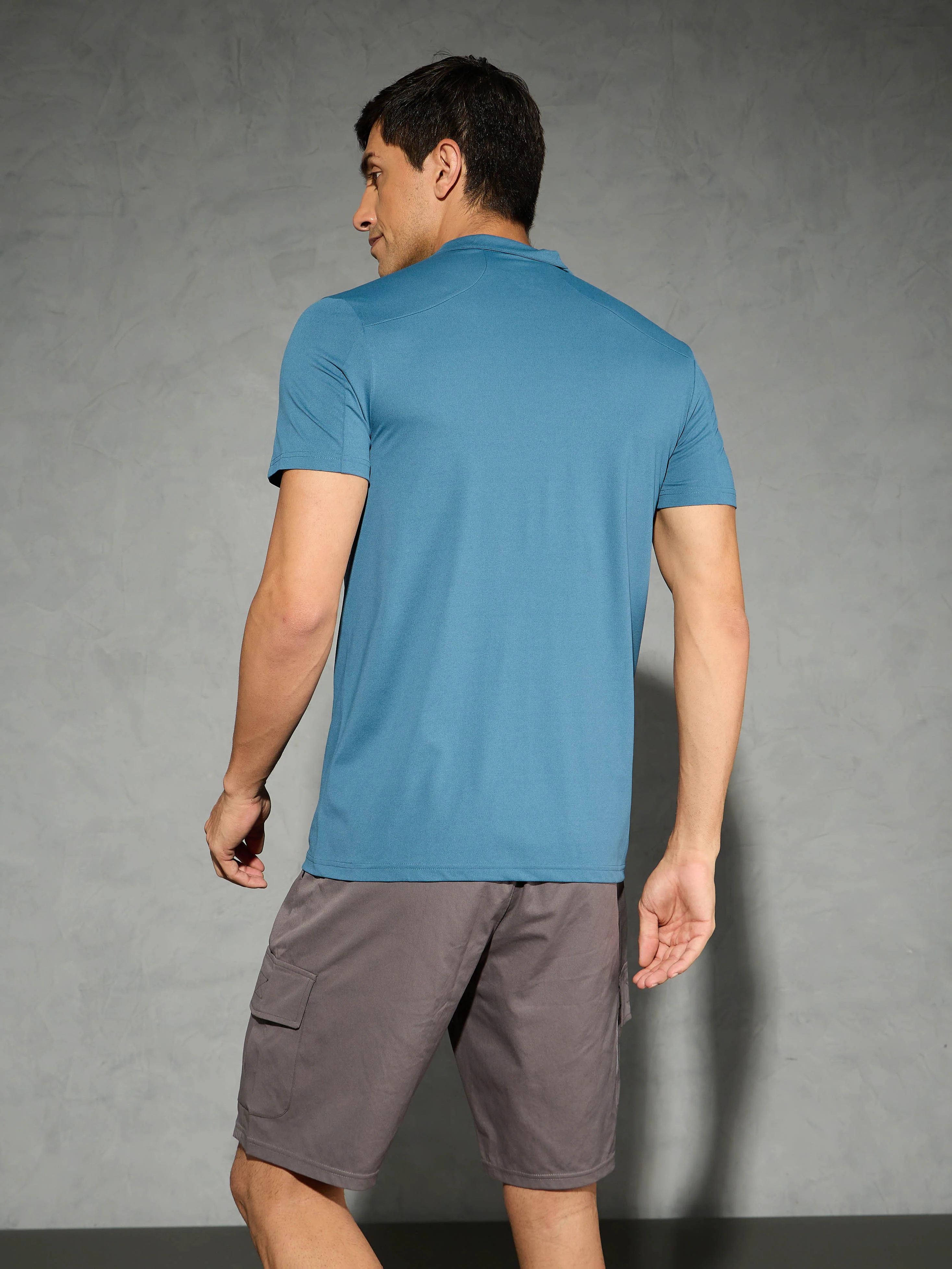 Men Solid Slim Fit Mock Neck T-shirt with COTFLEX - Image 3