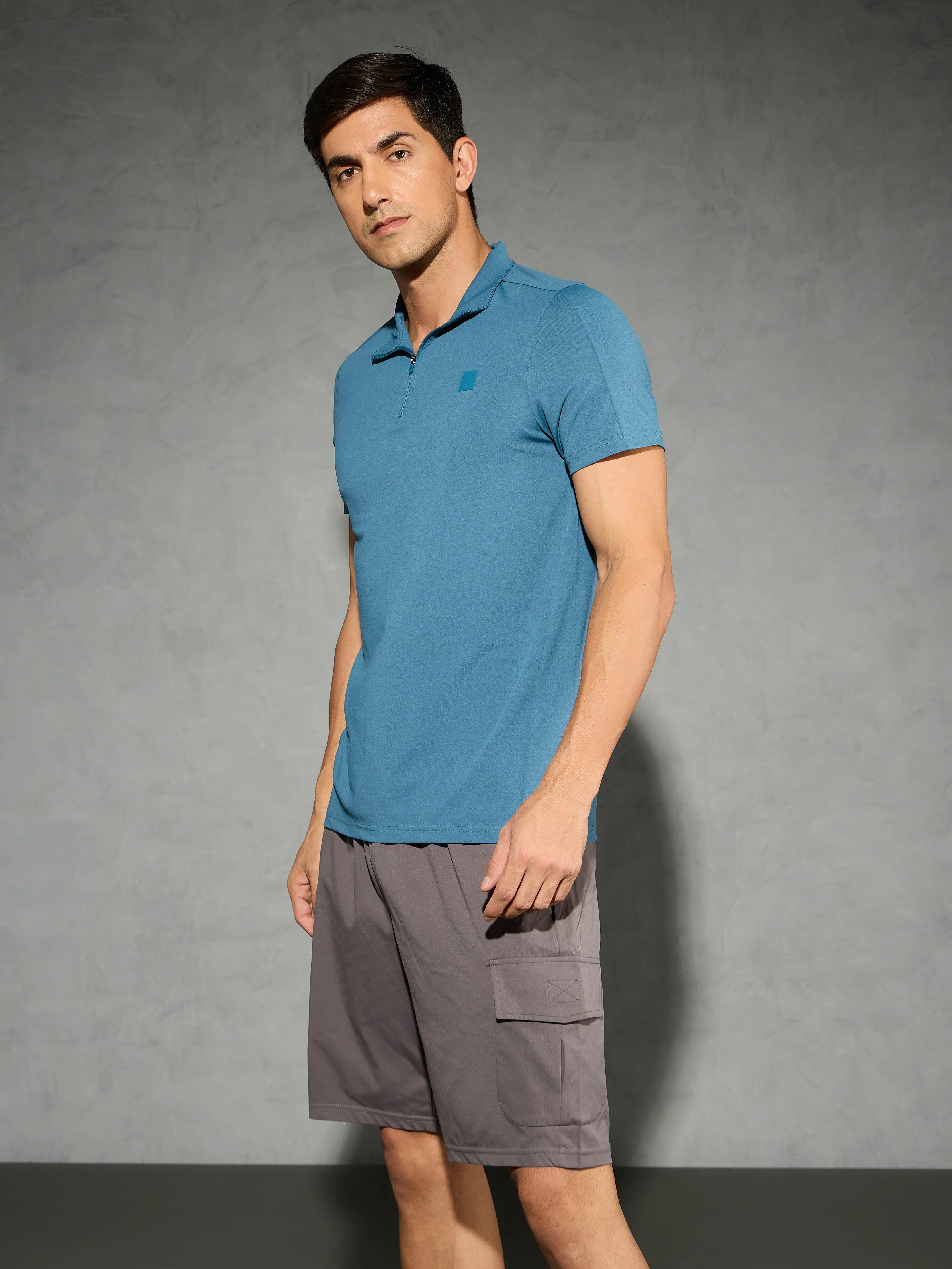 Men Solid Slim Fit Mock Neck T-shirt with COTFLEX - Image 4
