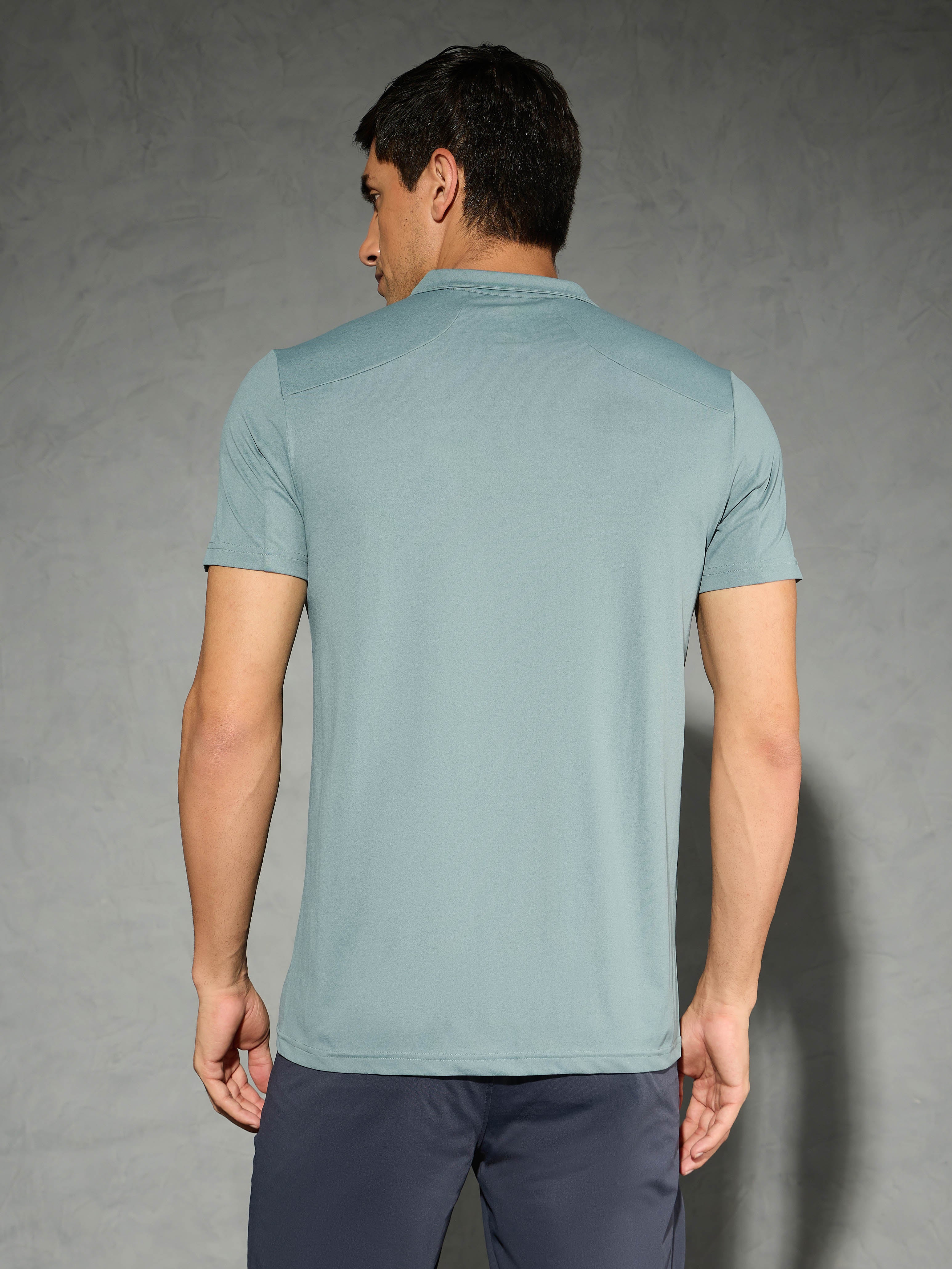 Men Solid Slim Fit Mock Neck T-shirt with COTFLEX - Image 3