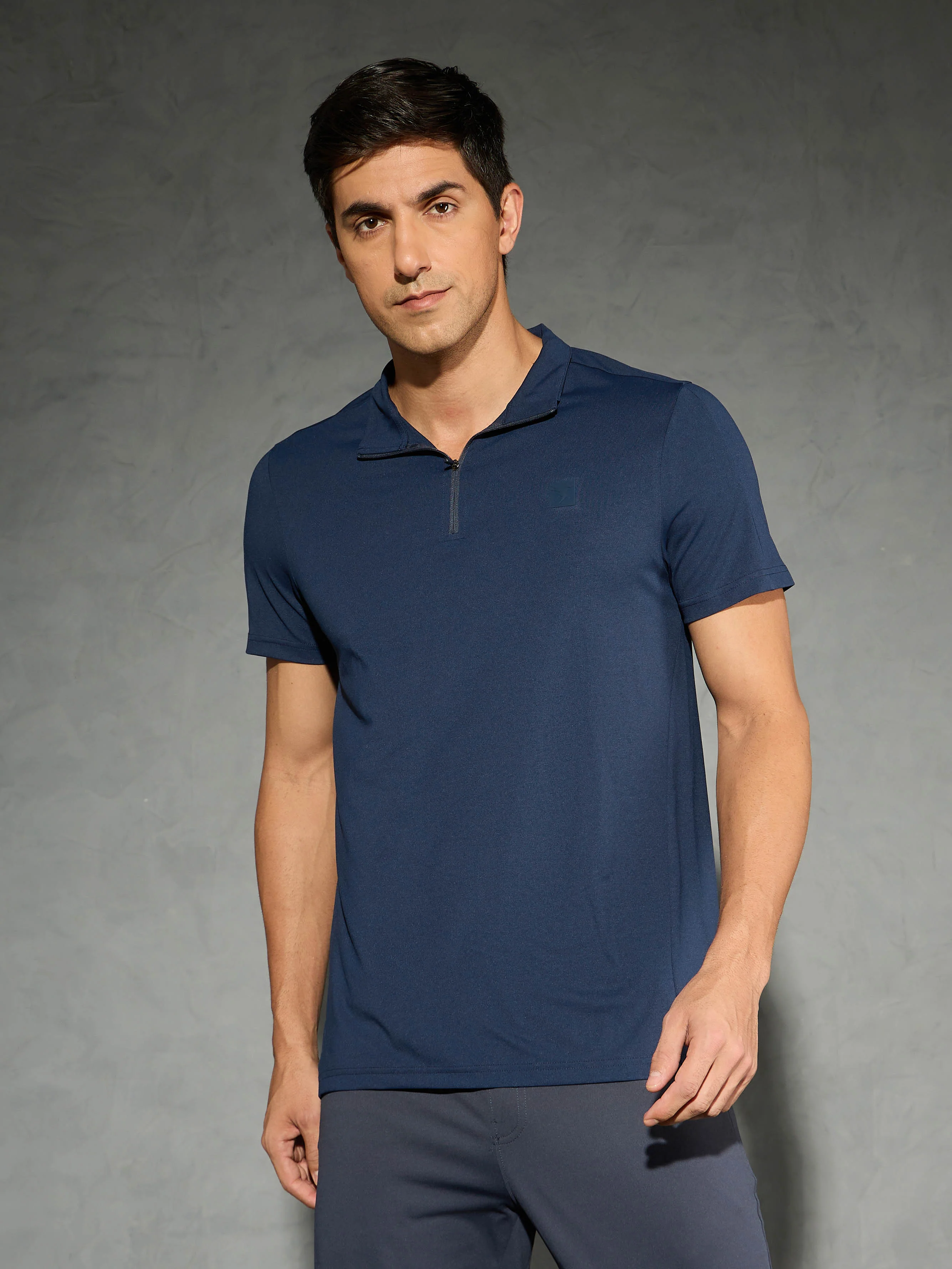 Men Solid Slim Fit Mock Neck T-shirt with COTFLEX - Image 2