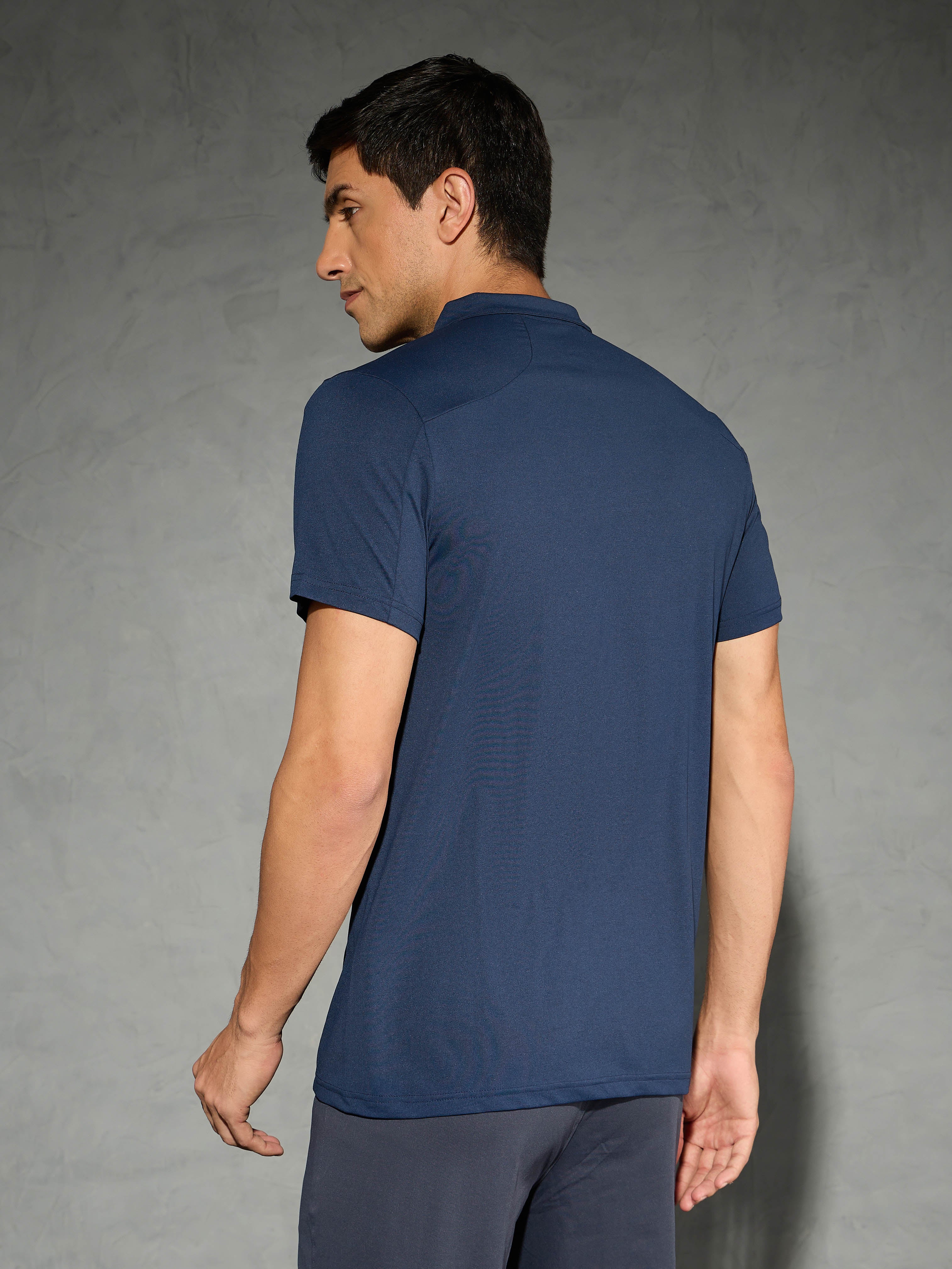 Men Solid Slim Fit Mock Neck T-shirt with COTFLEX - Image 3