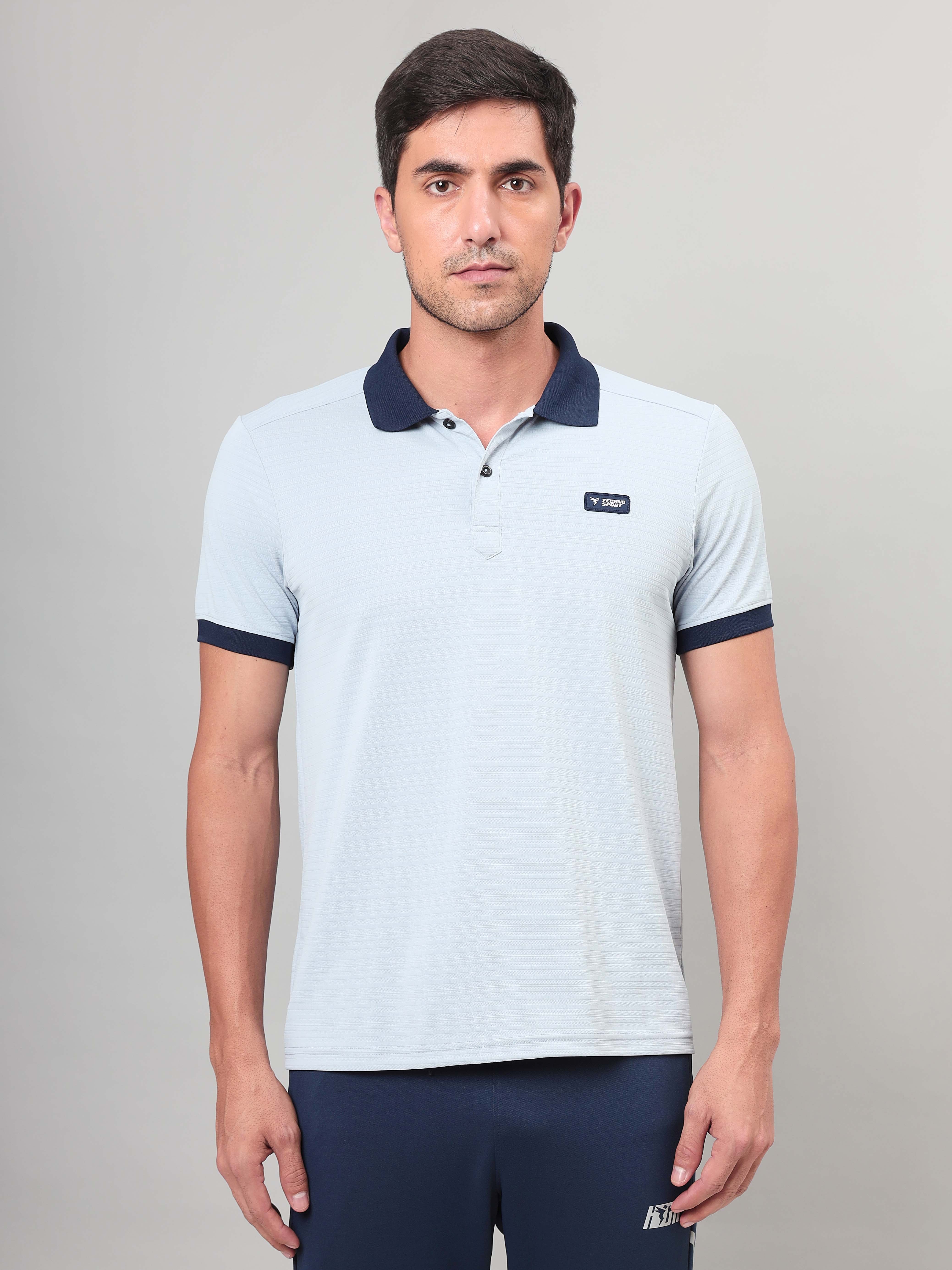 Men Solid Slim Fit Polo Sports T-shirt with MATPIQ - Image 2