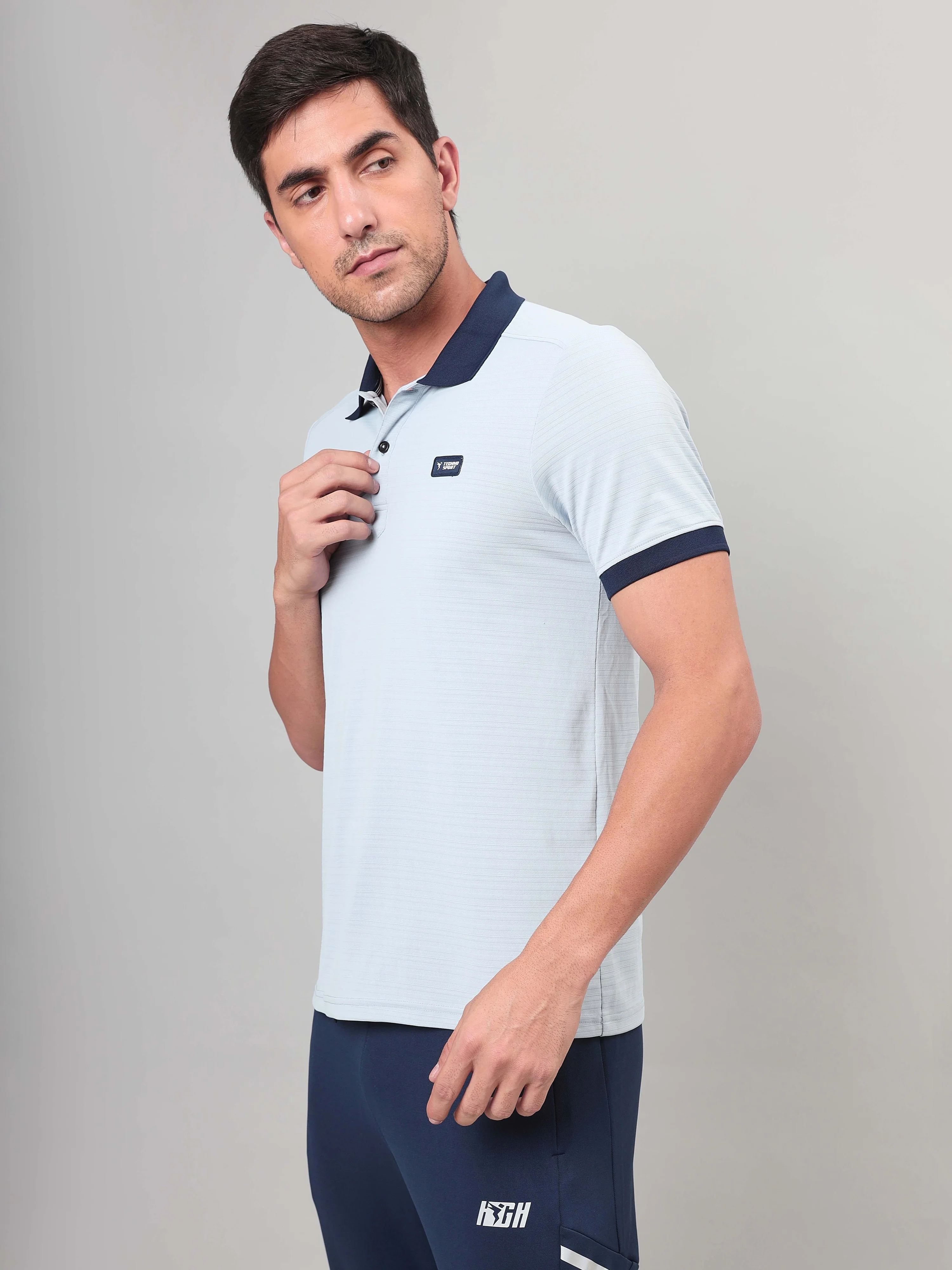 Men Solid Slim Fit Polo Sports T-shirt with MATPIQ - Image 4