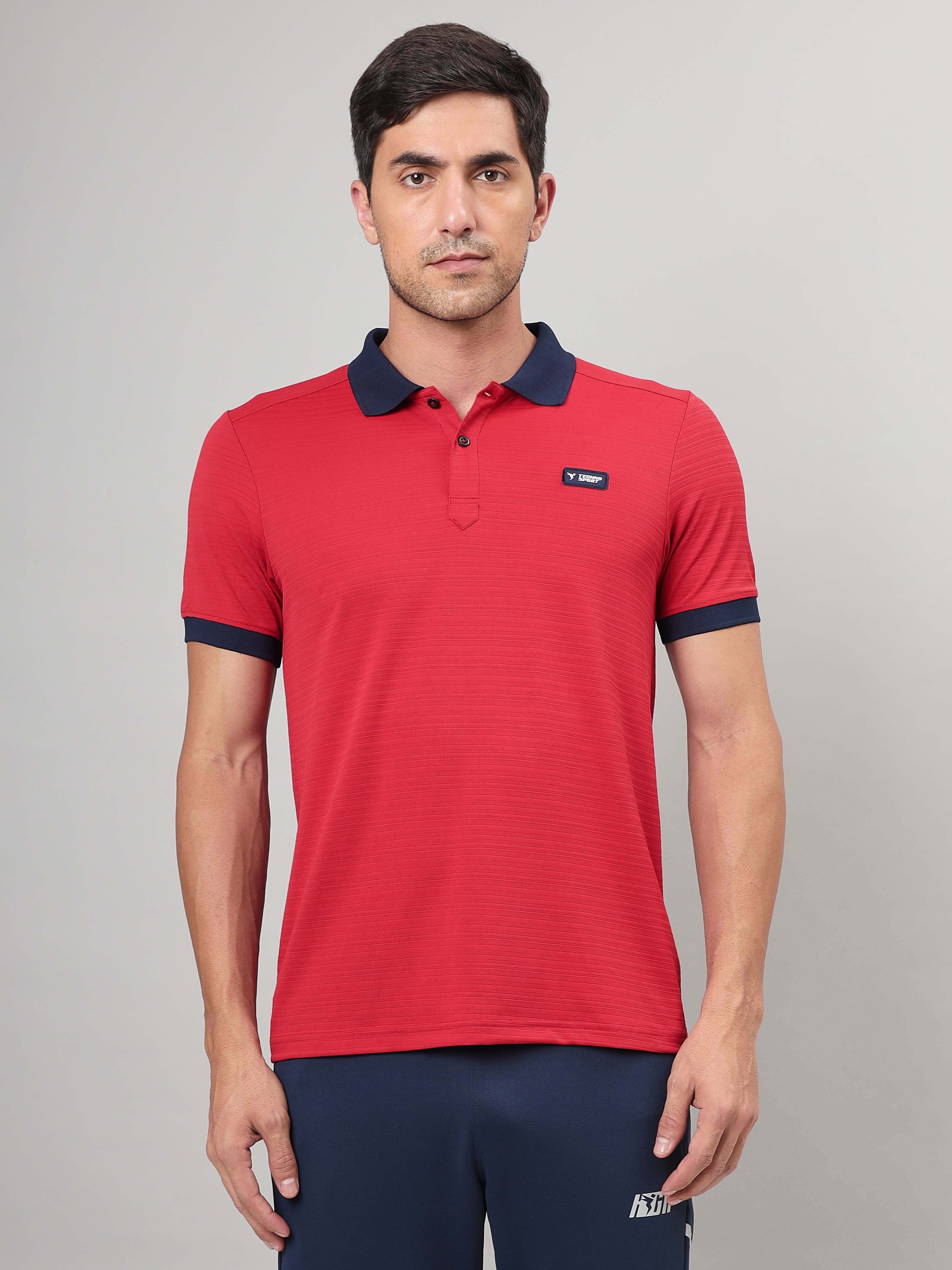 Men Solid Slim Fit Polo Sports T-shirt with MATPIQ - Image 2