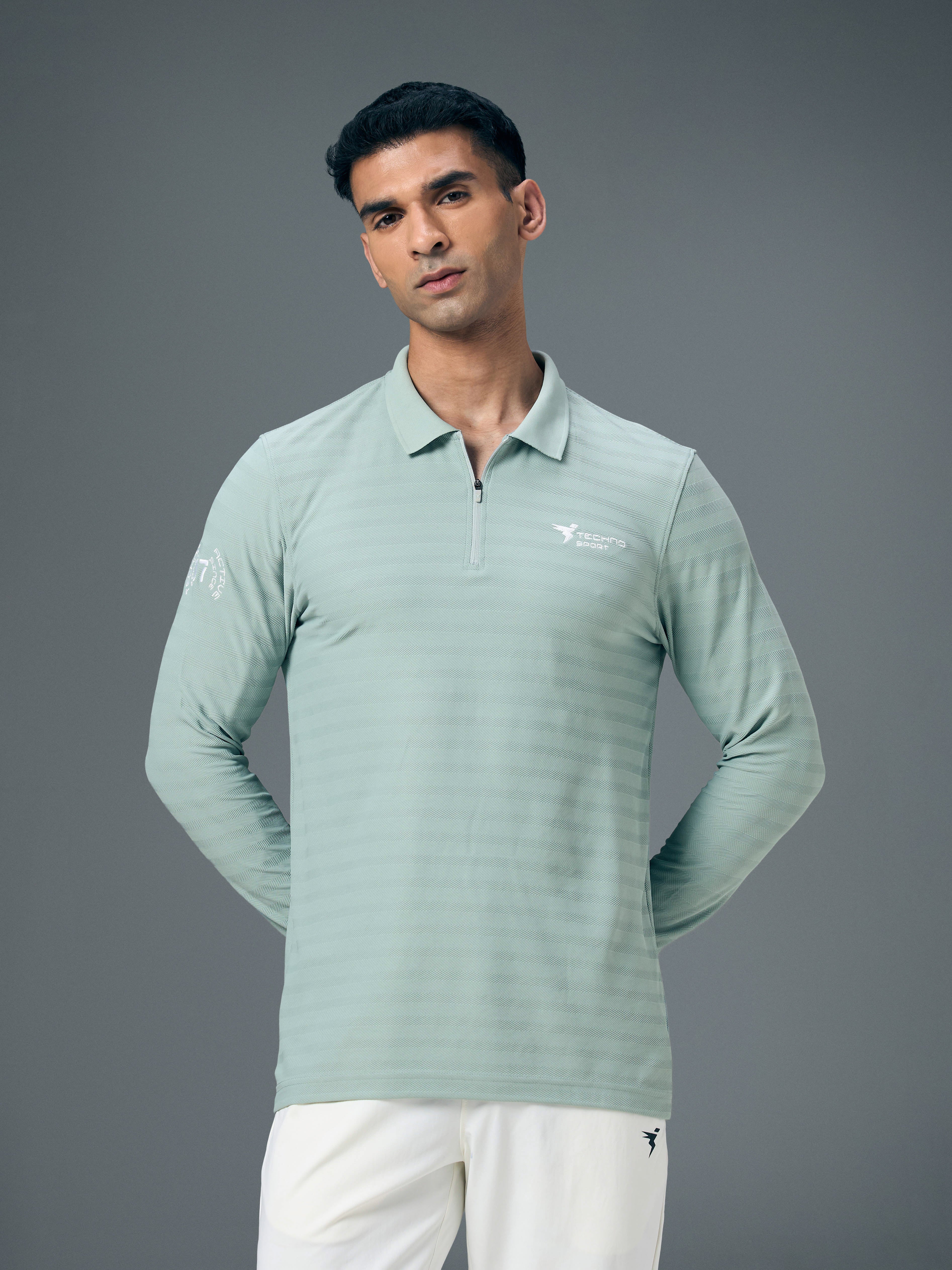 Men Solid Slim Fit Polo Sports T-shirt with MATPIQ - Image 2