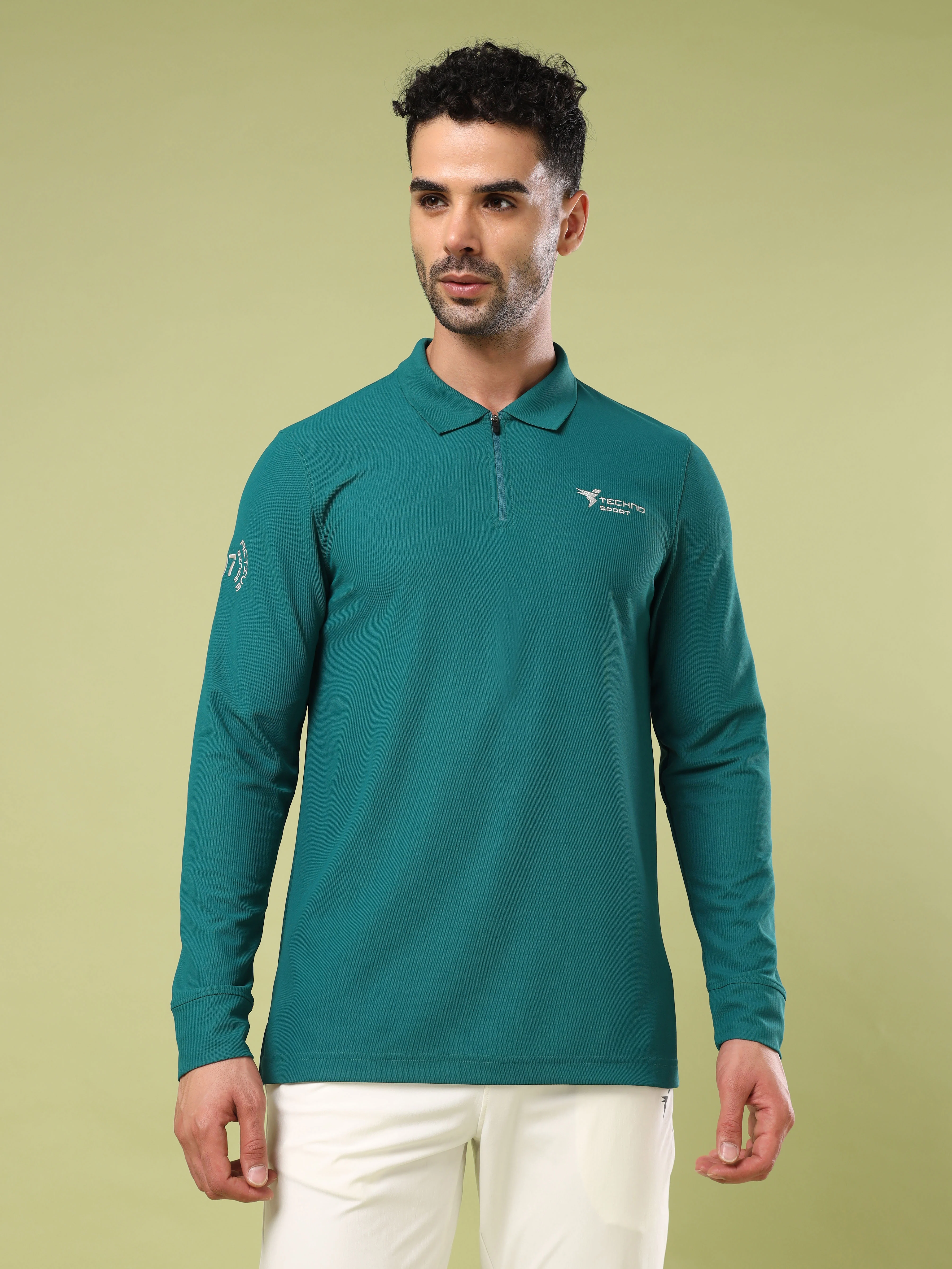 Men Solid Slim Fit Polo Sports T-shirt with MATPIQ - Image 2