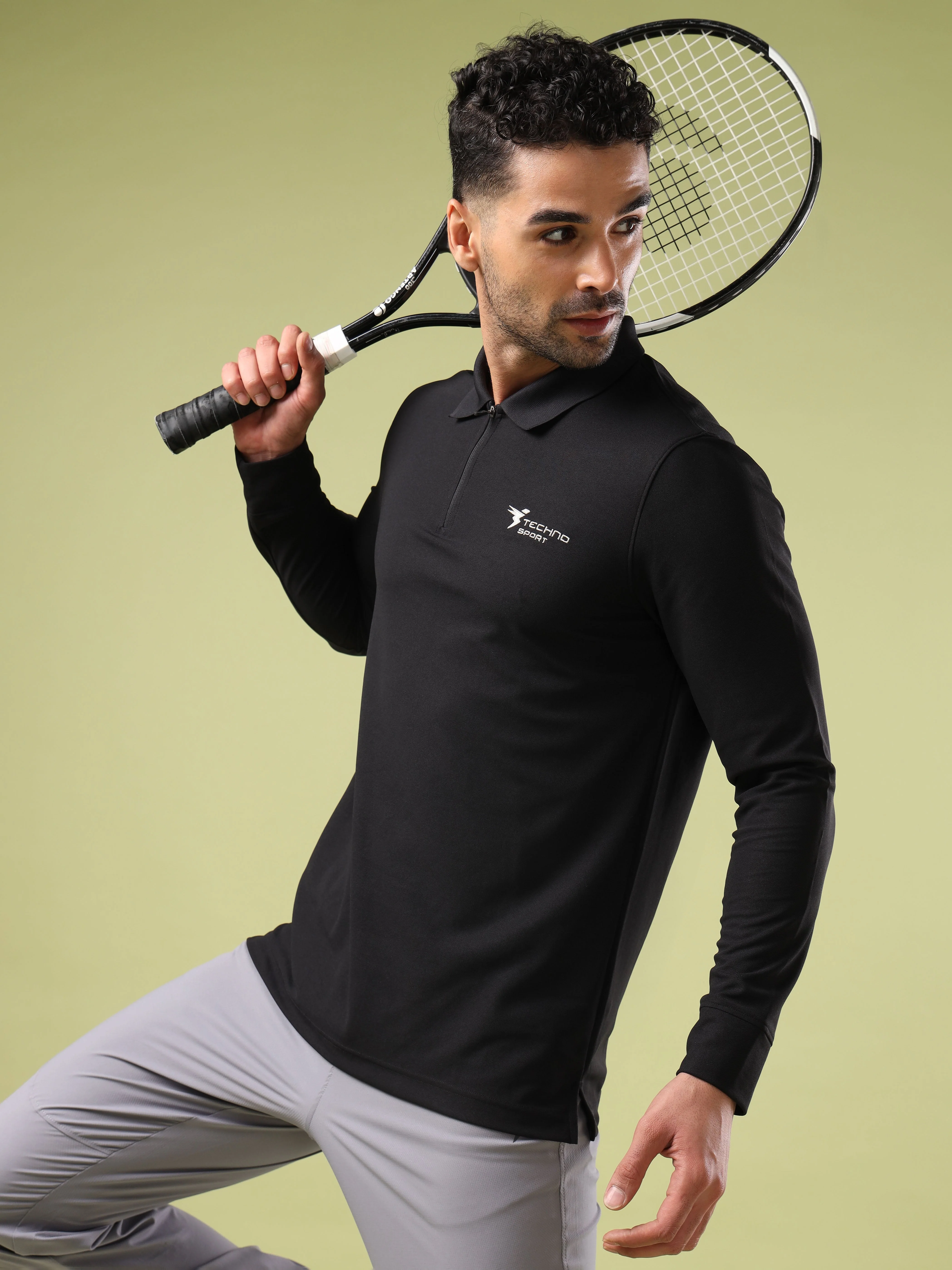 Men Solid Slim Fit Polo Sports T-shirt with MATPIQ - Image 2