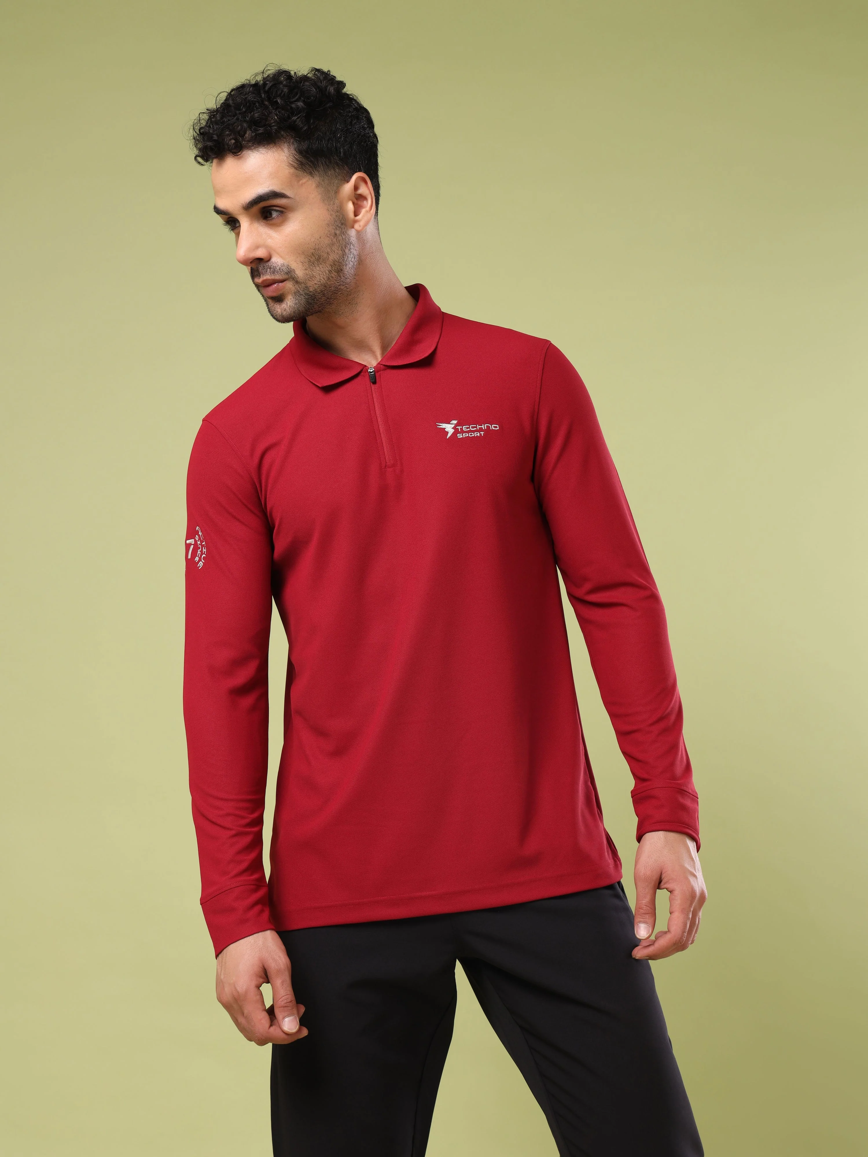Men Solid Slim Fit Polo Sports T-shirt with MATPIQ - Image 2