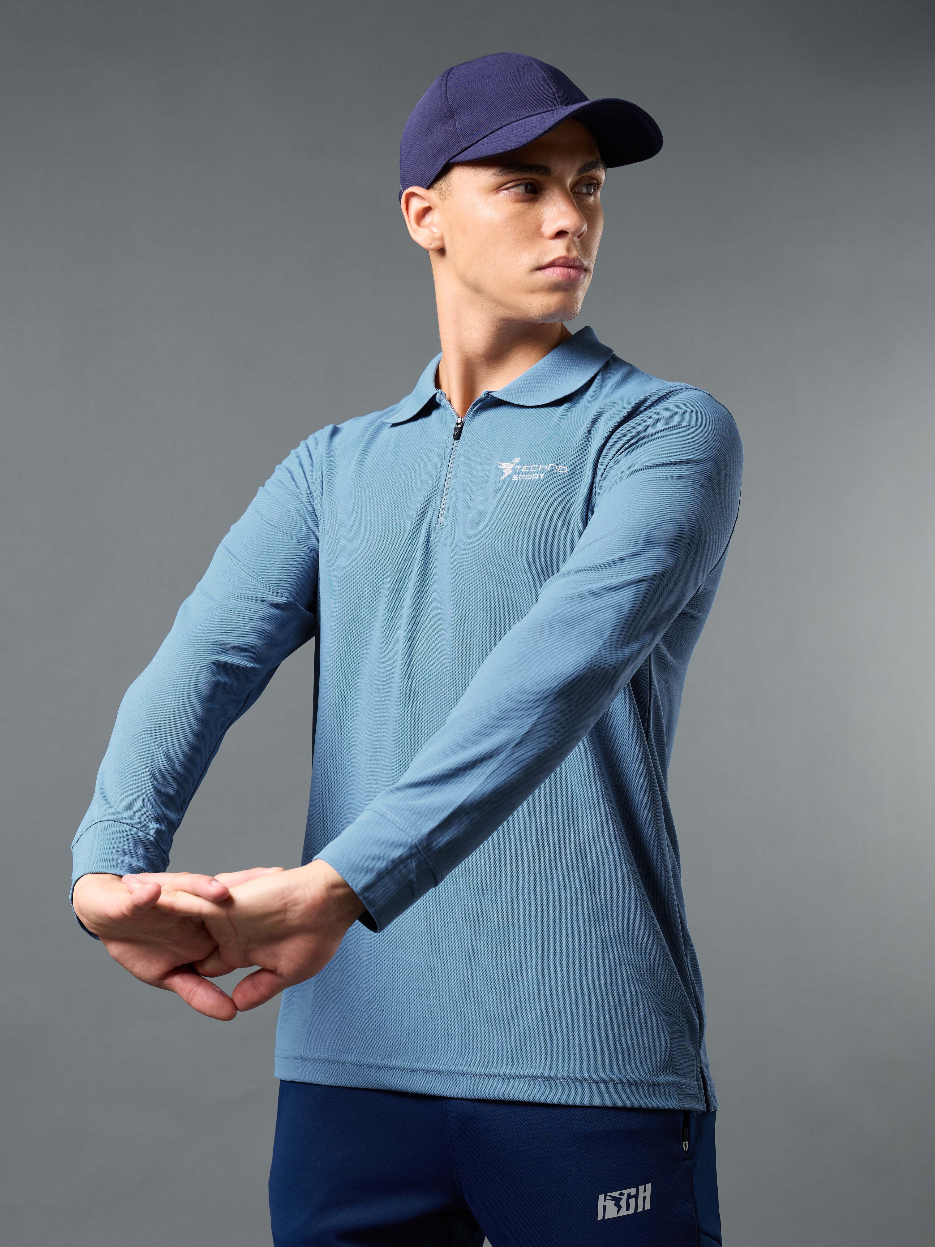 Men Solid Slim Fit Polo Sports T-shirt with MATPIQ - Image 2