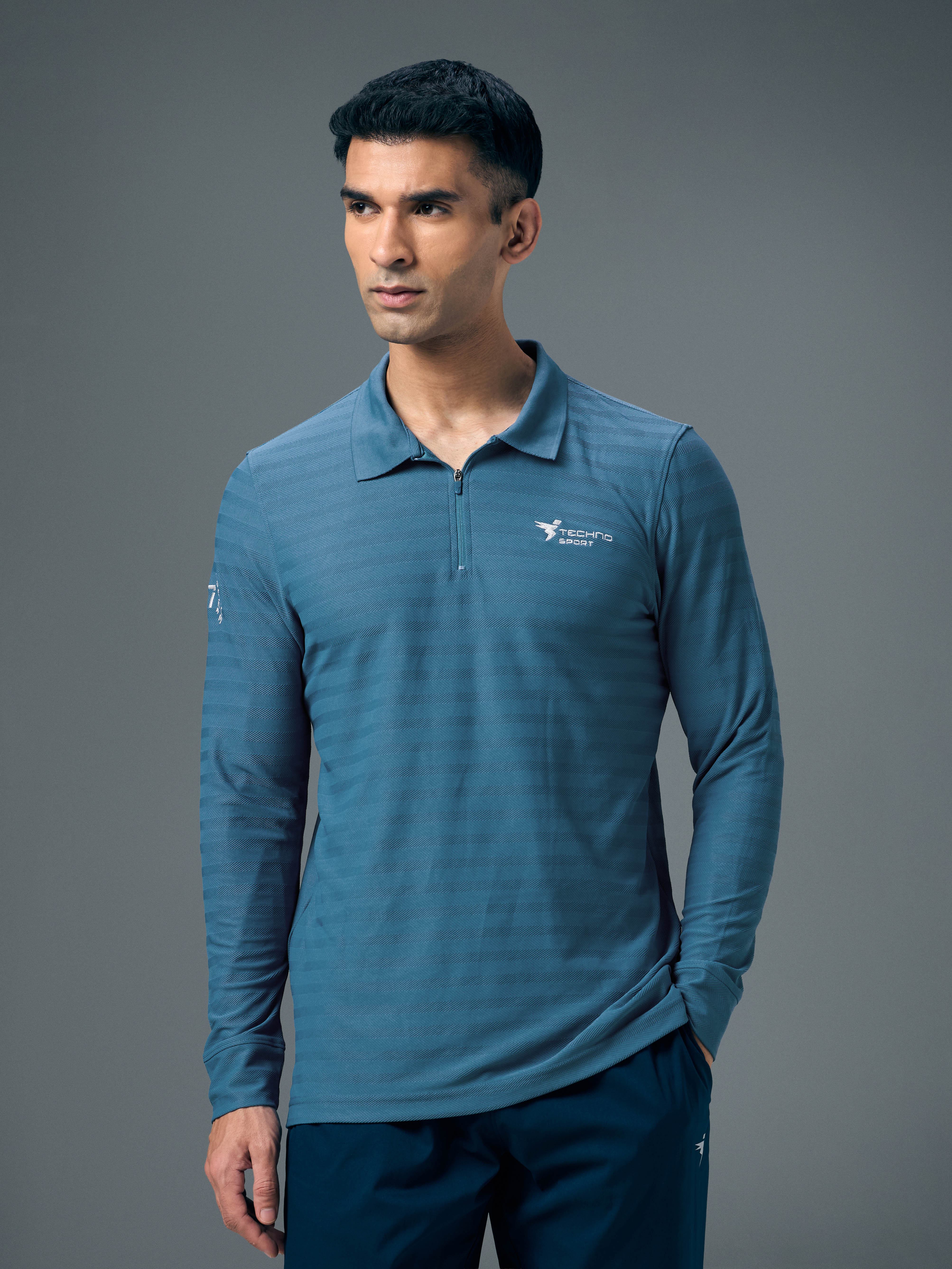 Men Solid Slim Fit Polo Sports T-shirt with MATPIQ - Image 2