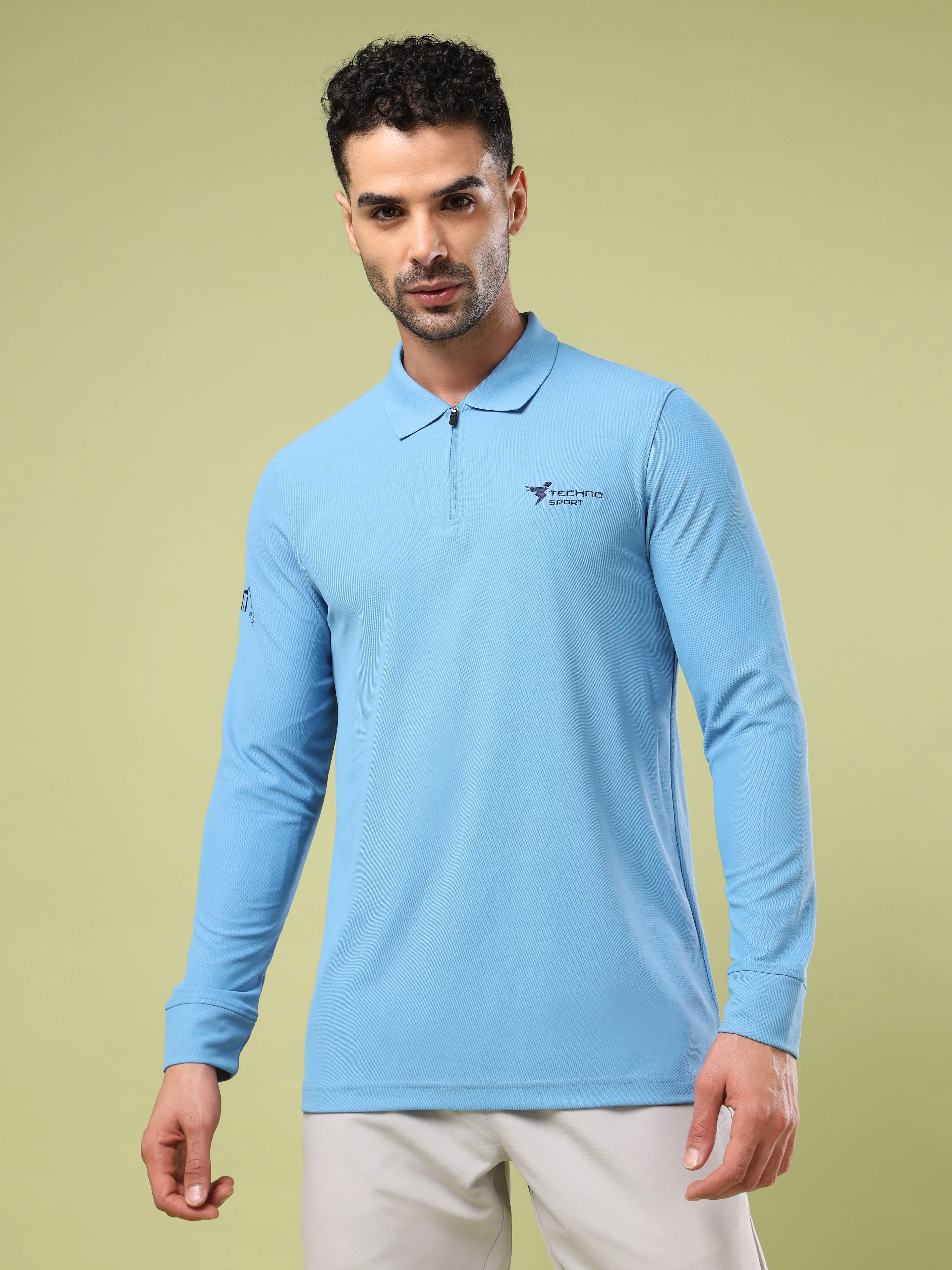 Men Solid Slim Fit Polo Sports T-shirt with MATPIQ - Image 2