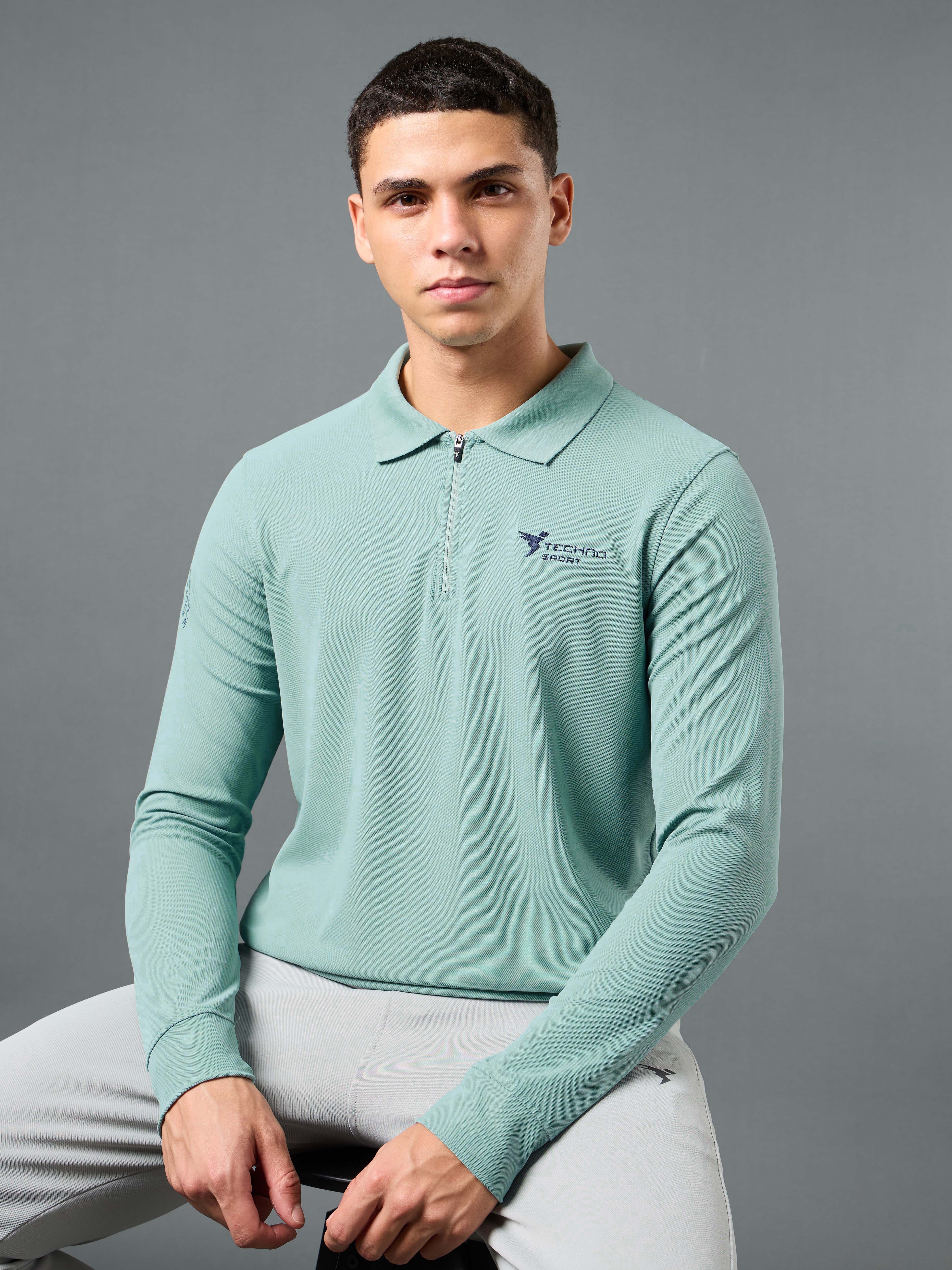Men Solid Slim Fit Polo Sports T-shirt with MATPIQ - Image 2
