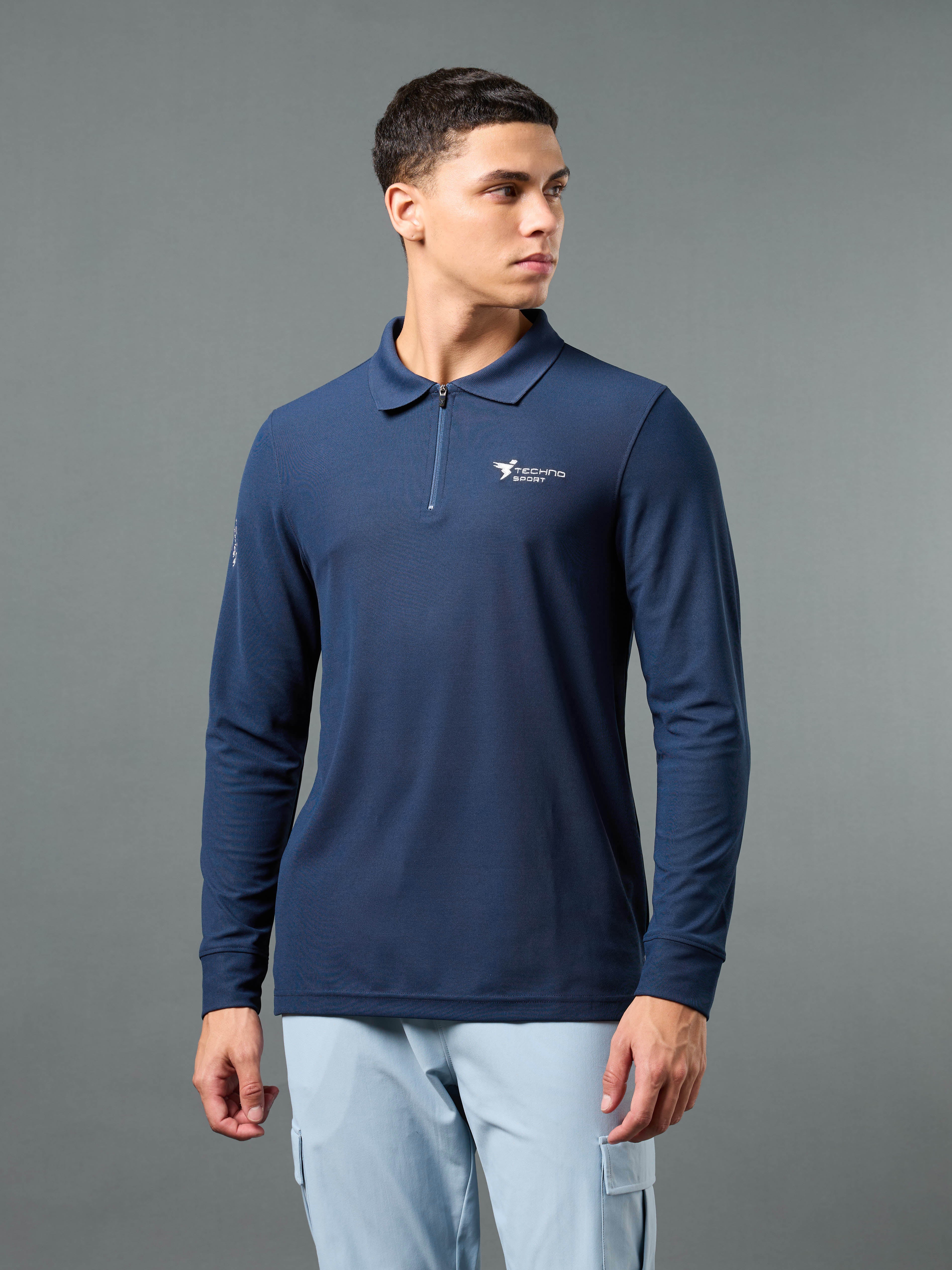 Men Solid Slim Fit Polo Sports T-shirt with MATPIQ - Image 2