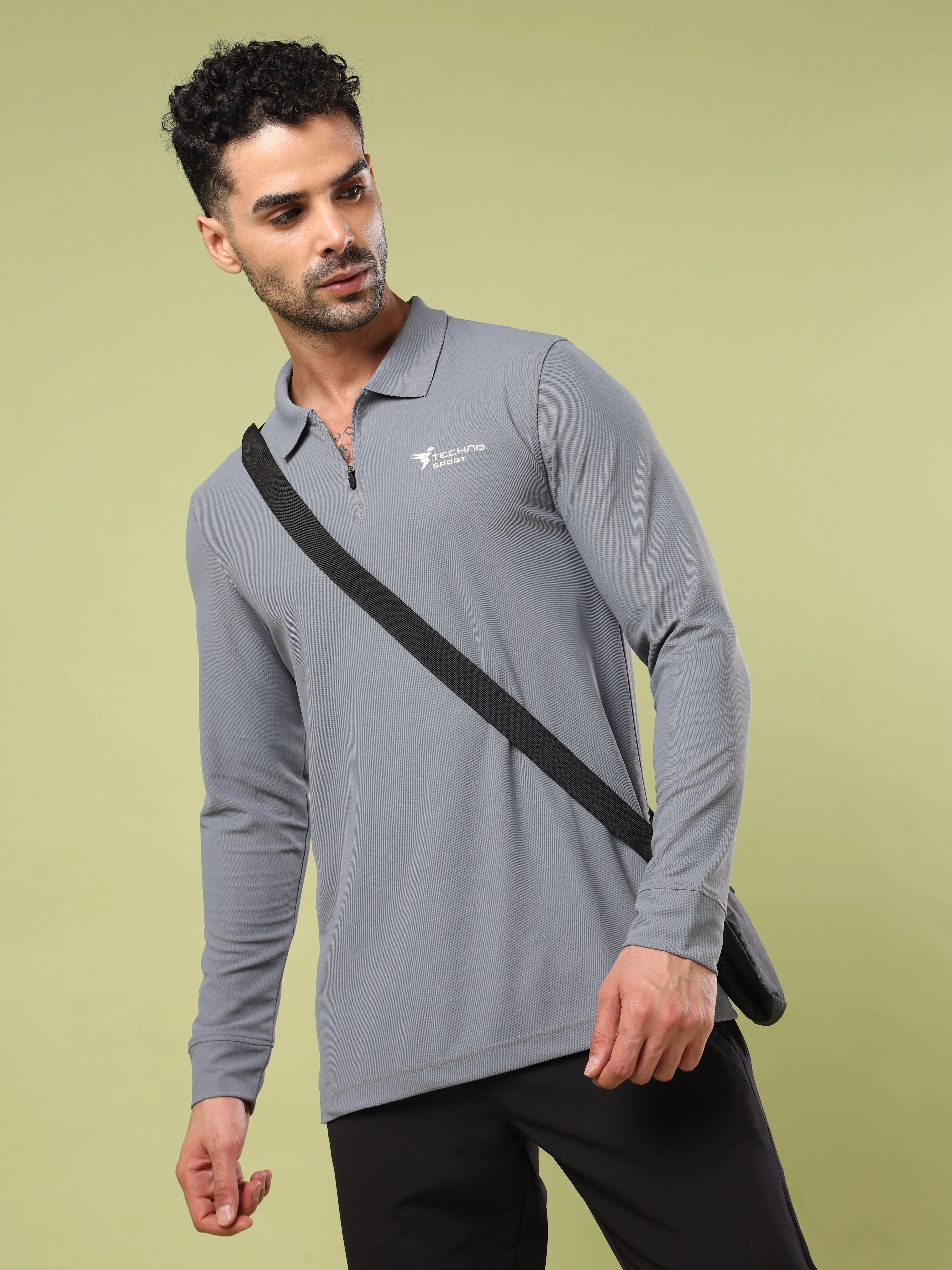 Men Solid Slim Fit Polo Sports T-shirt with MATPIQ - Image 2