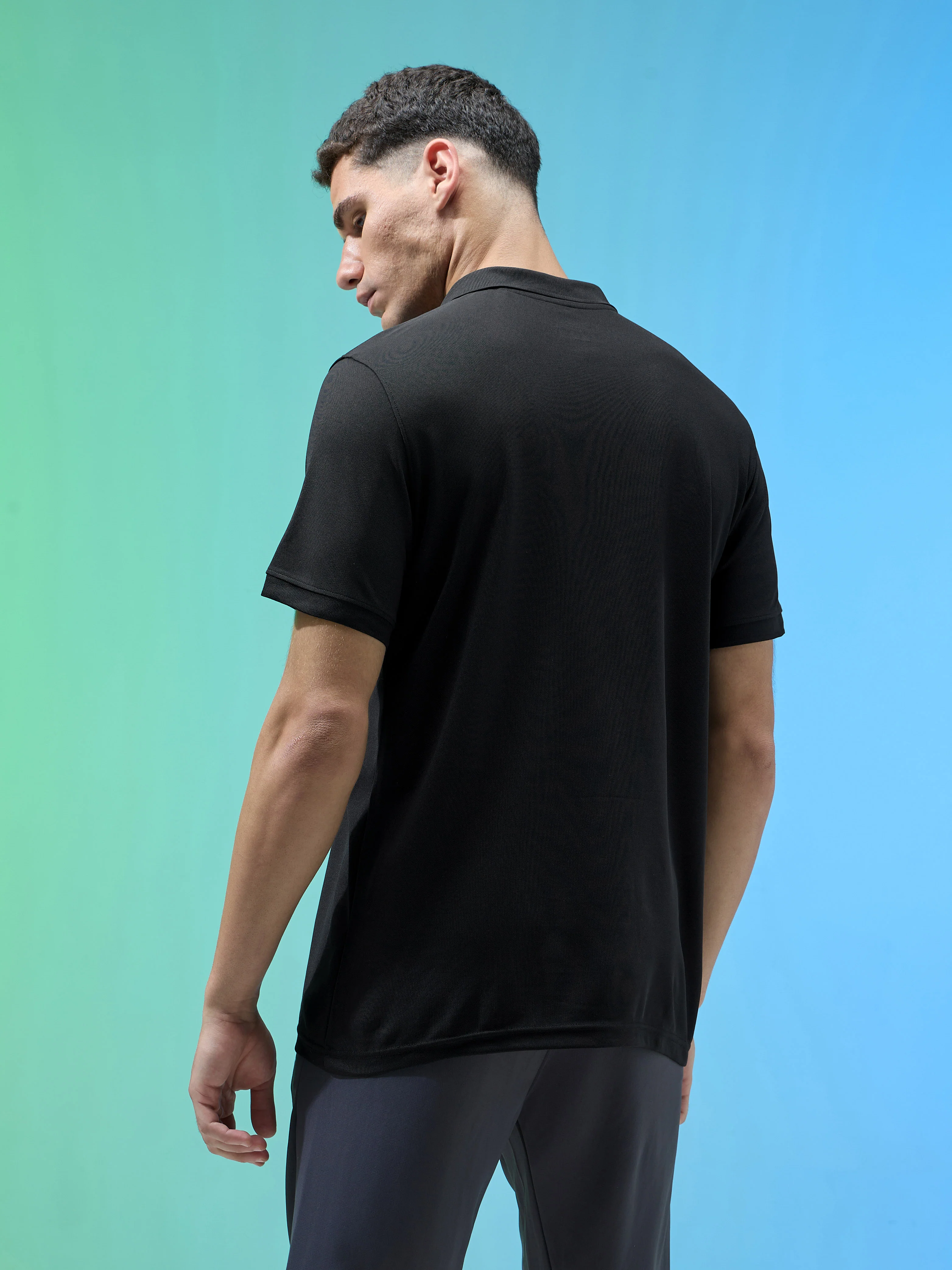 Men Solid Slim Fit Polo Sports T-shirt with MATPIQ - Image 3