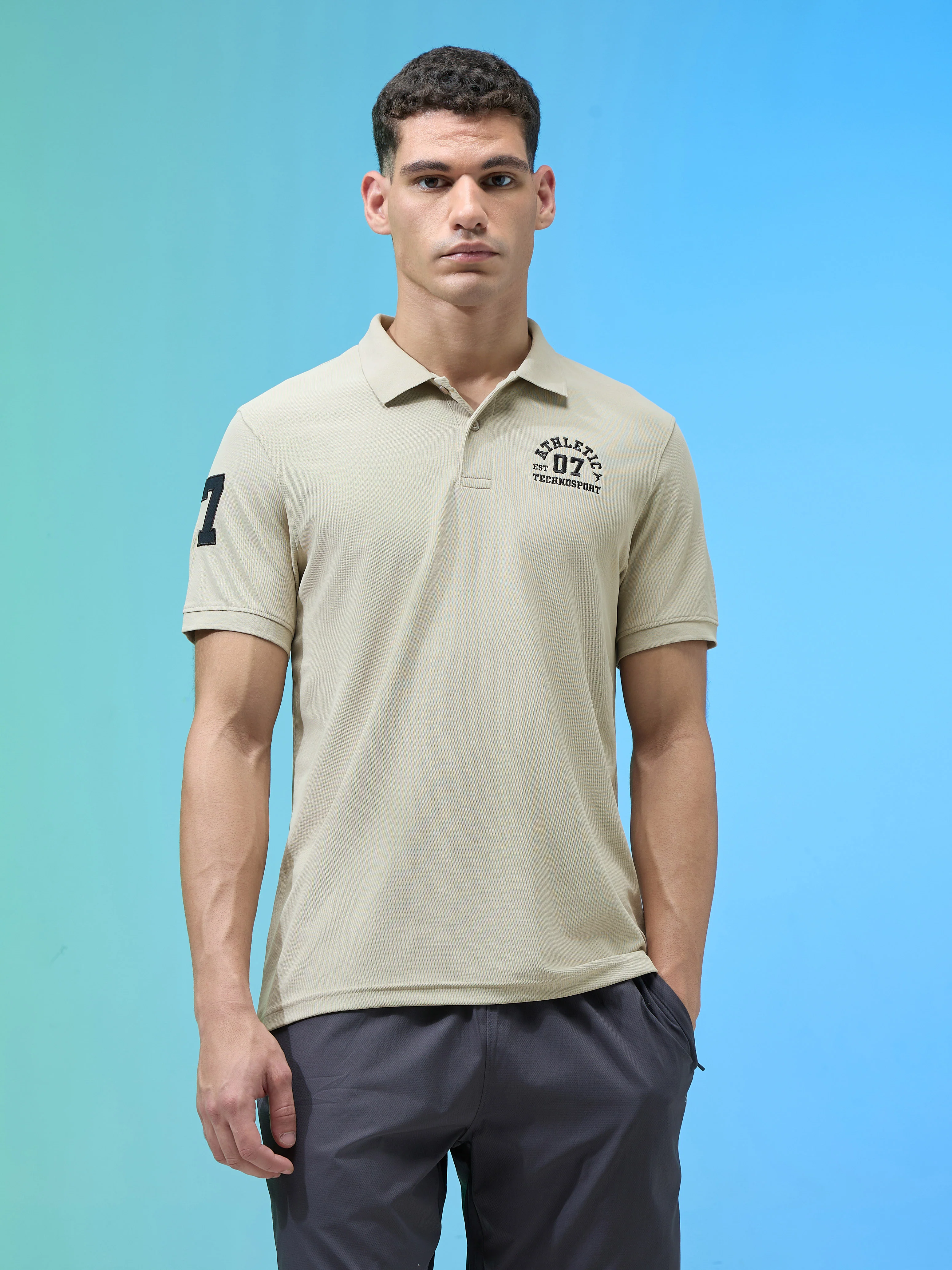 Men Solid Slim Fit Polo Sports T-shirt with MATPIQ - Image 2