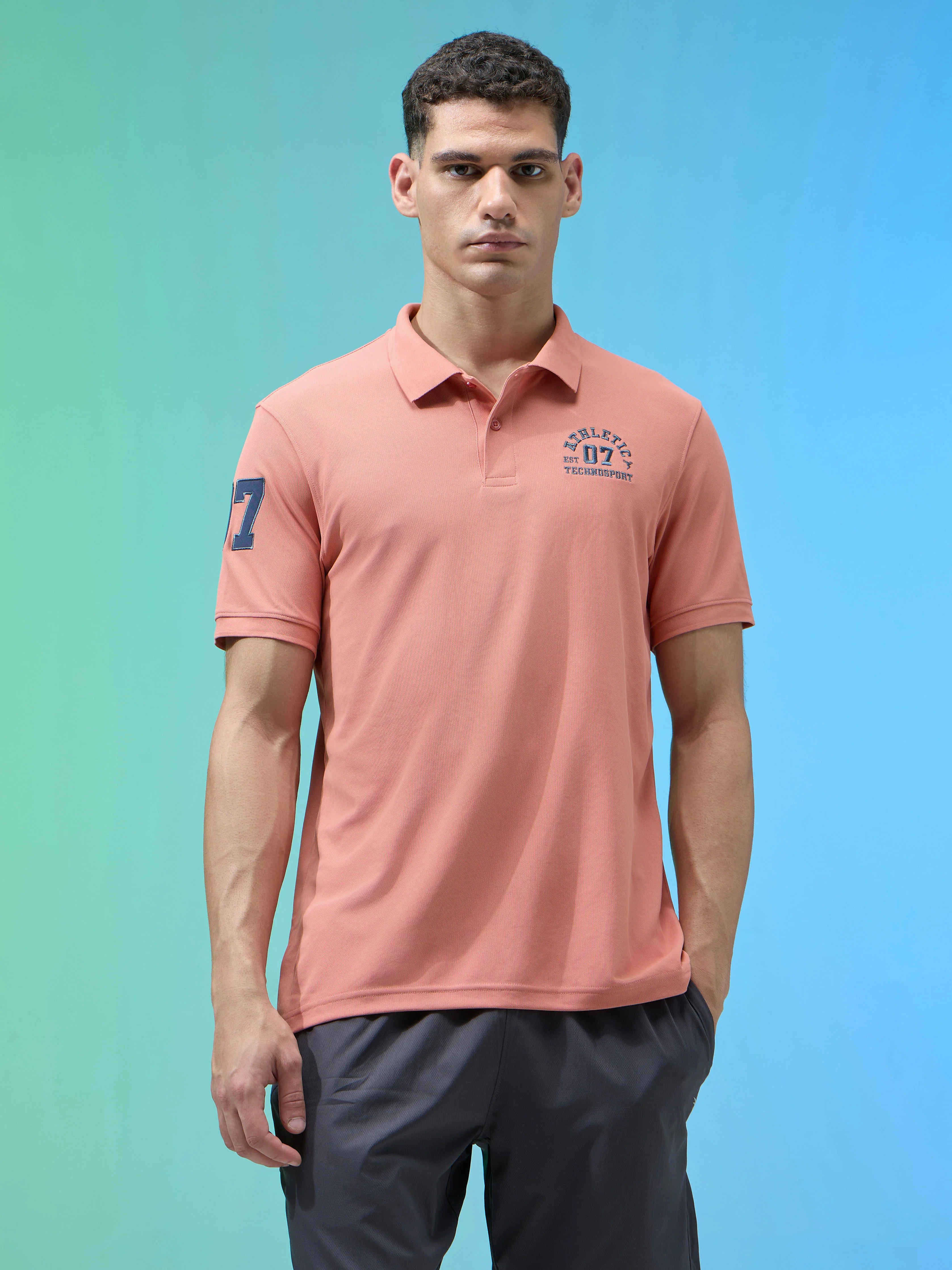 Men Solid Slim Fit Polo Sports T-shirt with MATPIQ - Image 2
