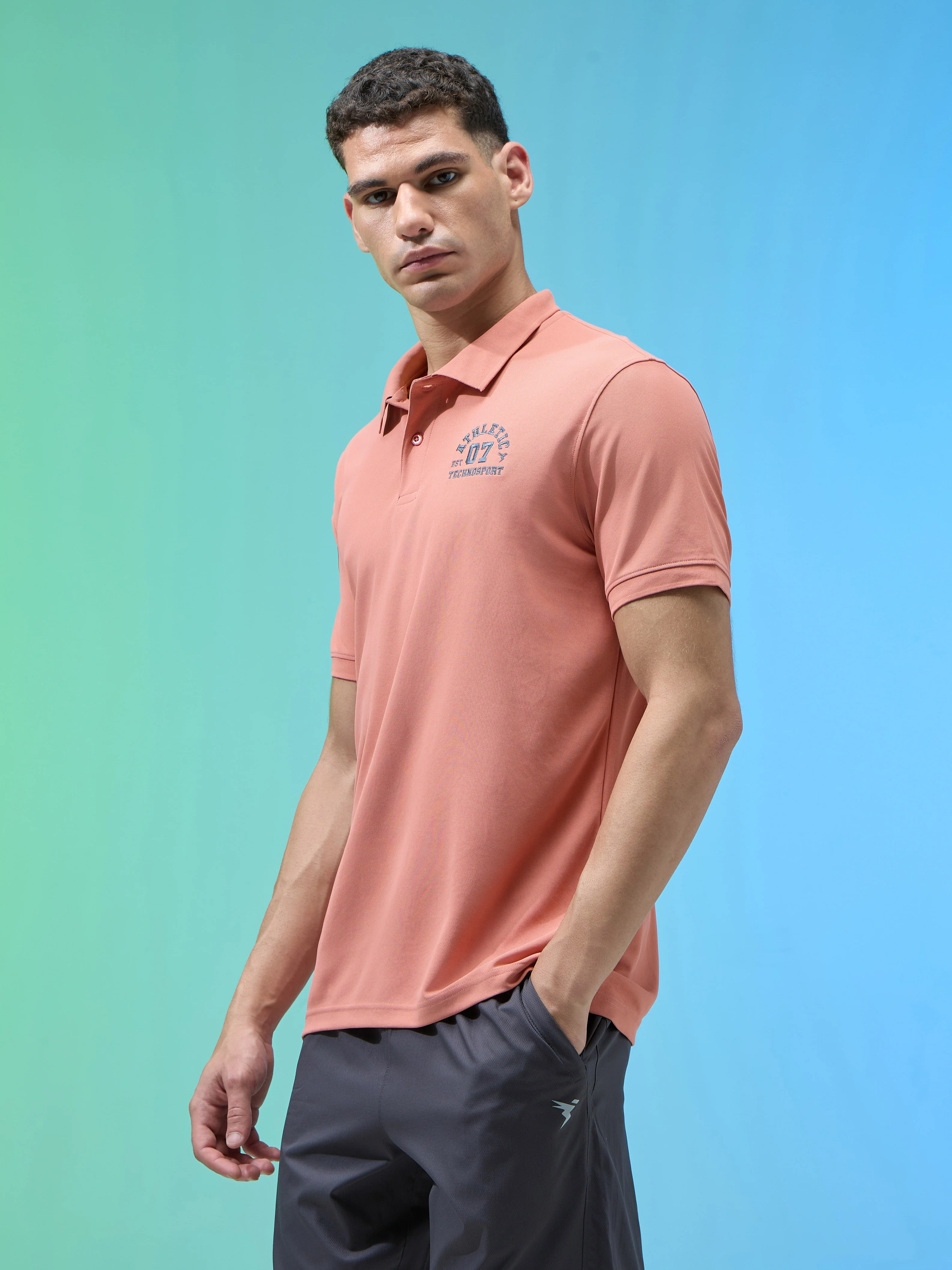 Men Solid Slim Fit Polo Sports T-shirt with MATPIQ - Image 4