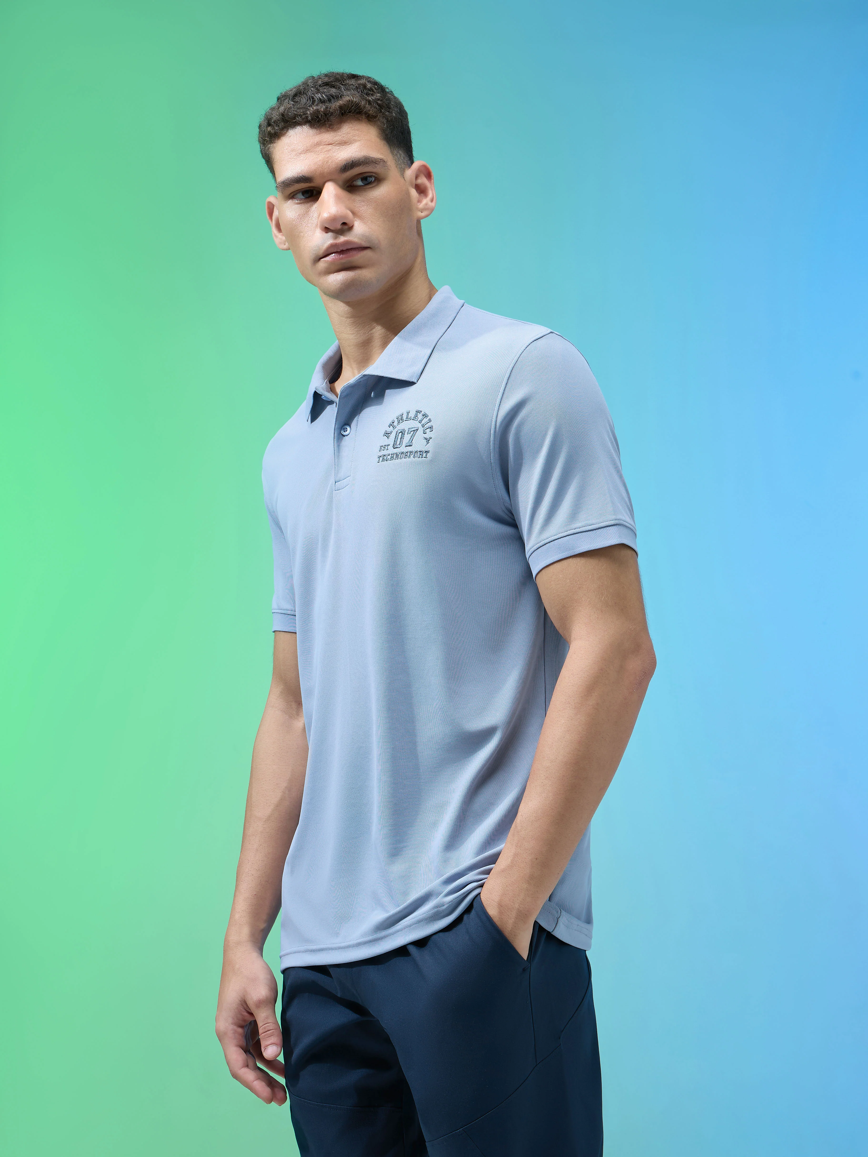 Men Solid Slim Fit Polo Sports T-shirt with MATPIQ - Image 4