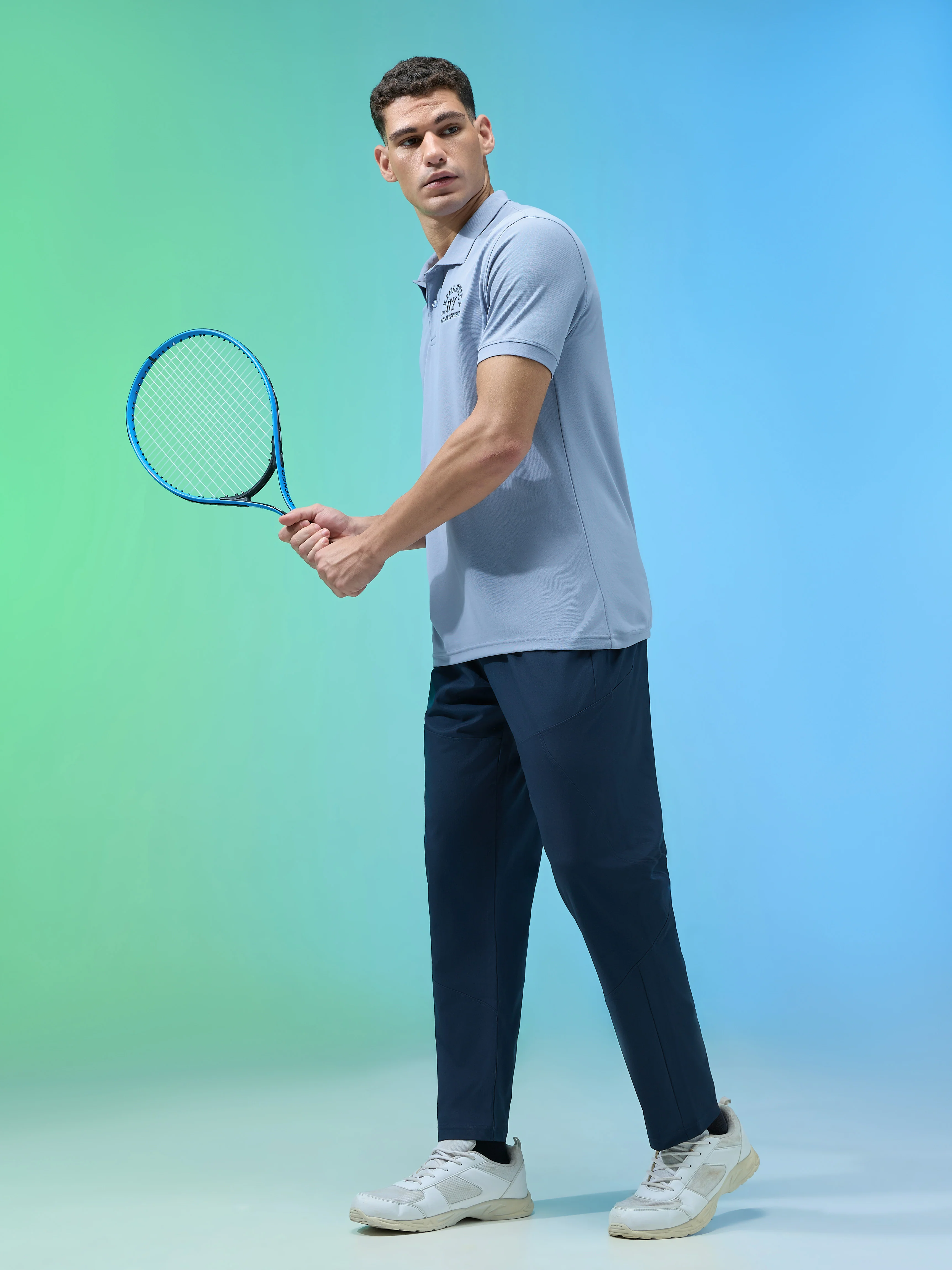 Men Solid Slim Fit Polo Sports T-shirt with MATPIQ - Image 5