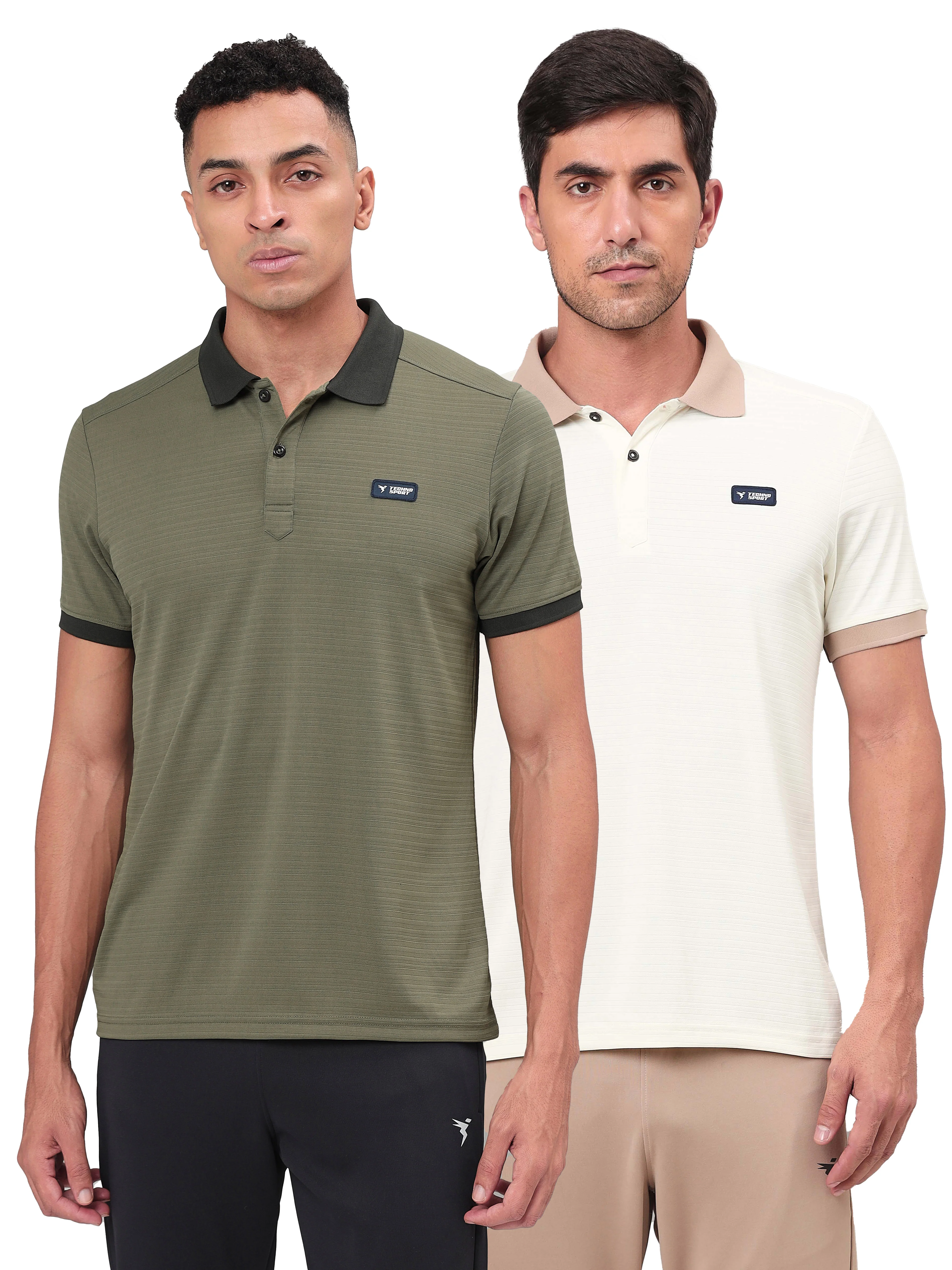Men Solid Slim Fit Polo Sports T-shirt with MATPIQ (Pack of 2)