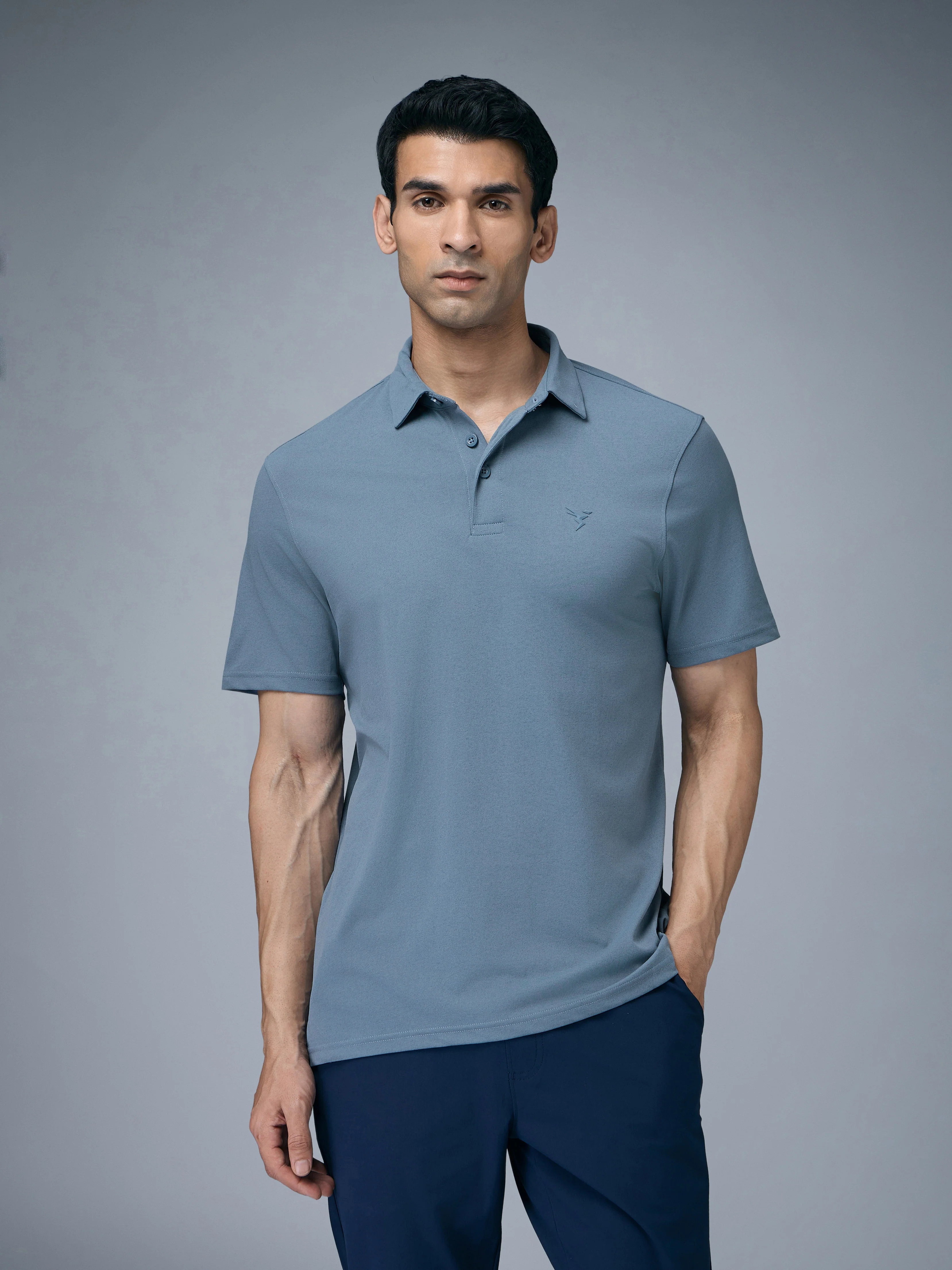 Men Solid Slim Fit Polo T-shirt with COTFLEX - Image 2