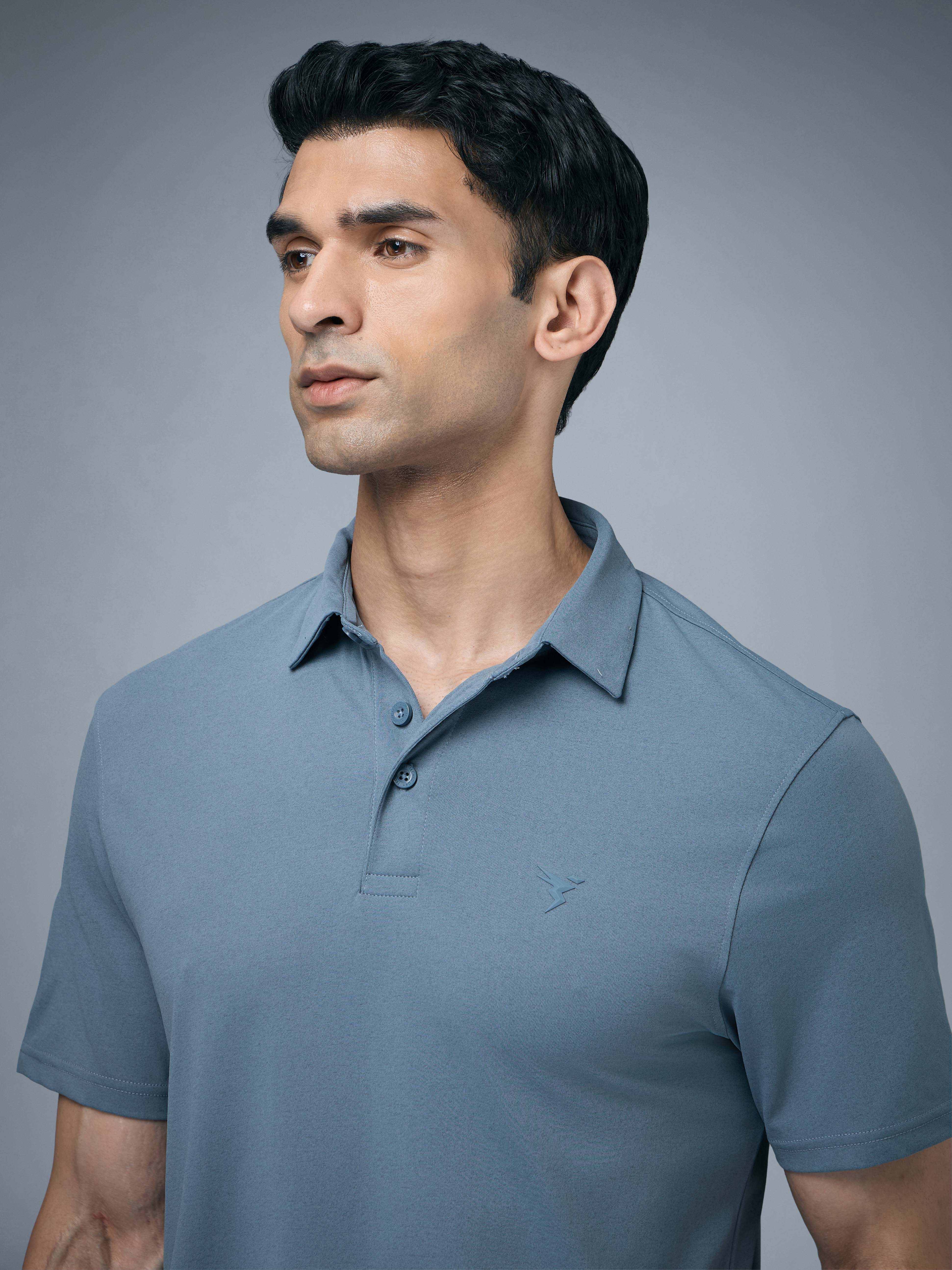 Men Solid Slim Fit Polo T-shirt with COTFLEX - Image 6