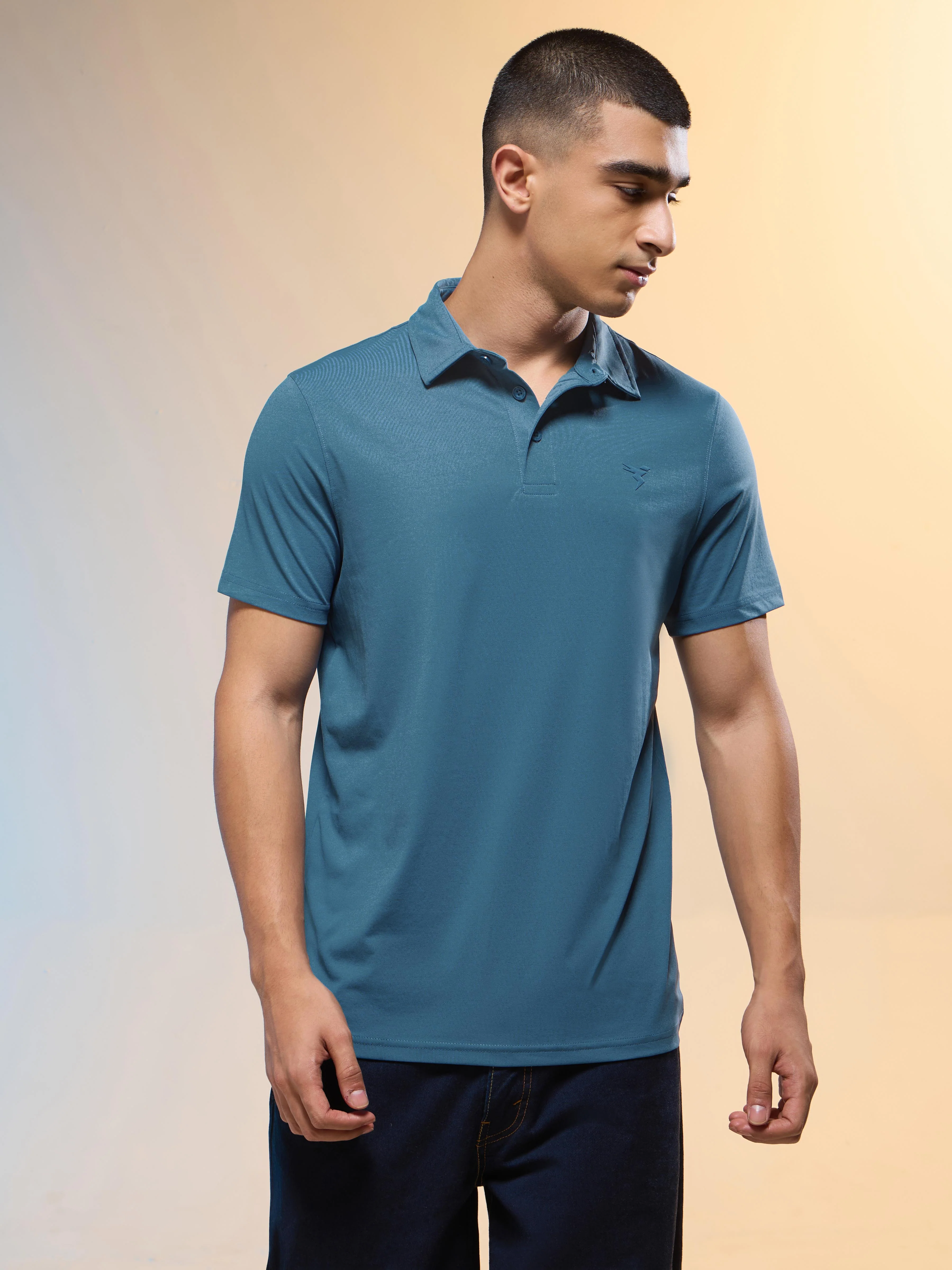 Men Solid Slim Fit Polo T-shirt with COTFLEX - Image 2