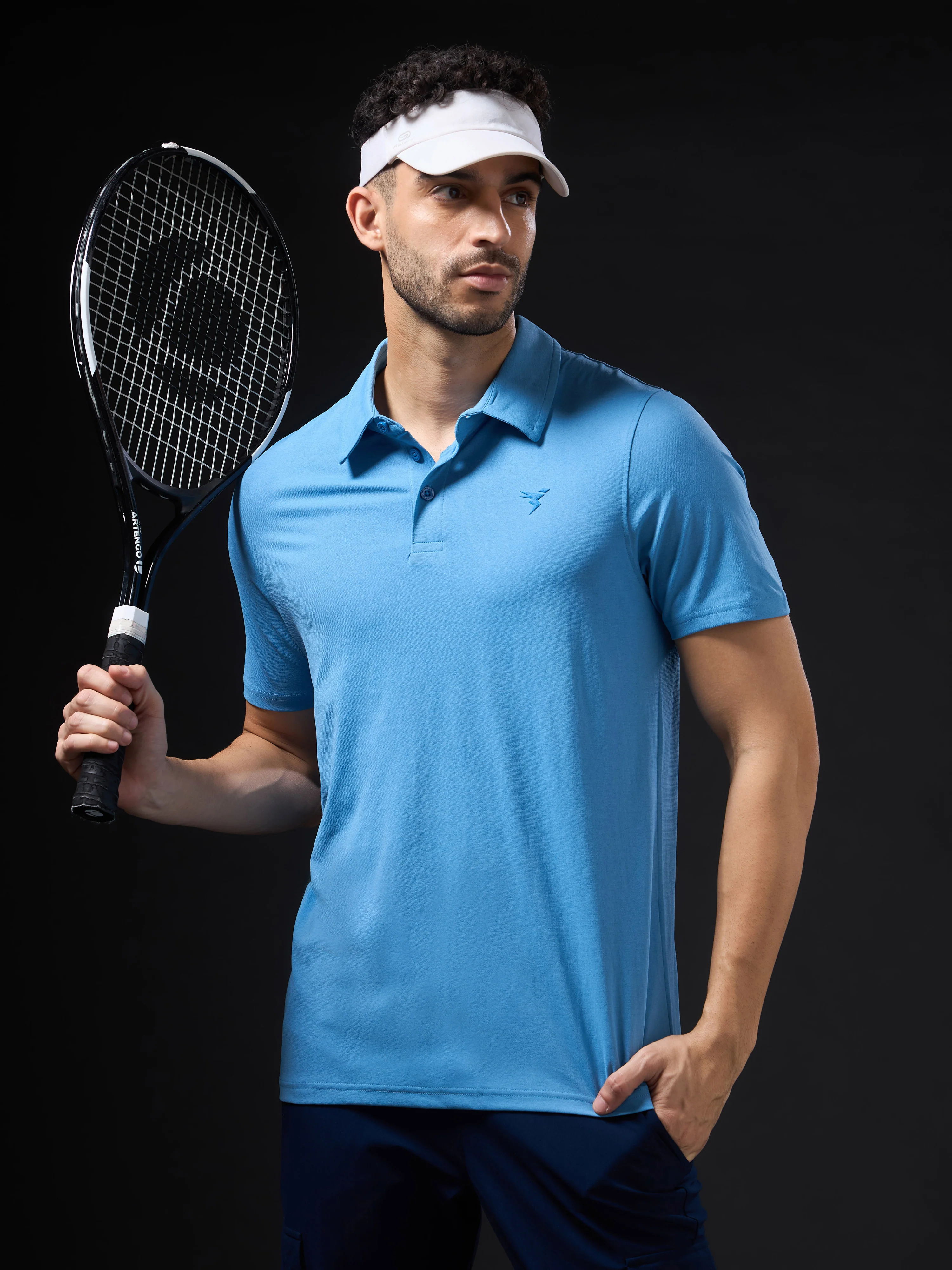 Men Solid Slim Fit Polo T-shirt with COTFLEX - Image 2