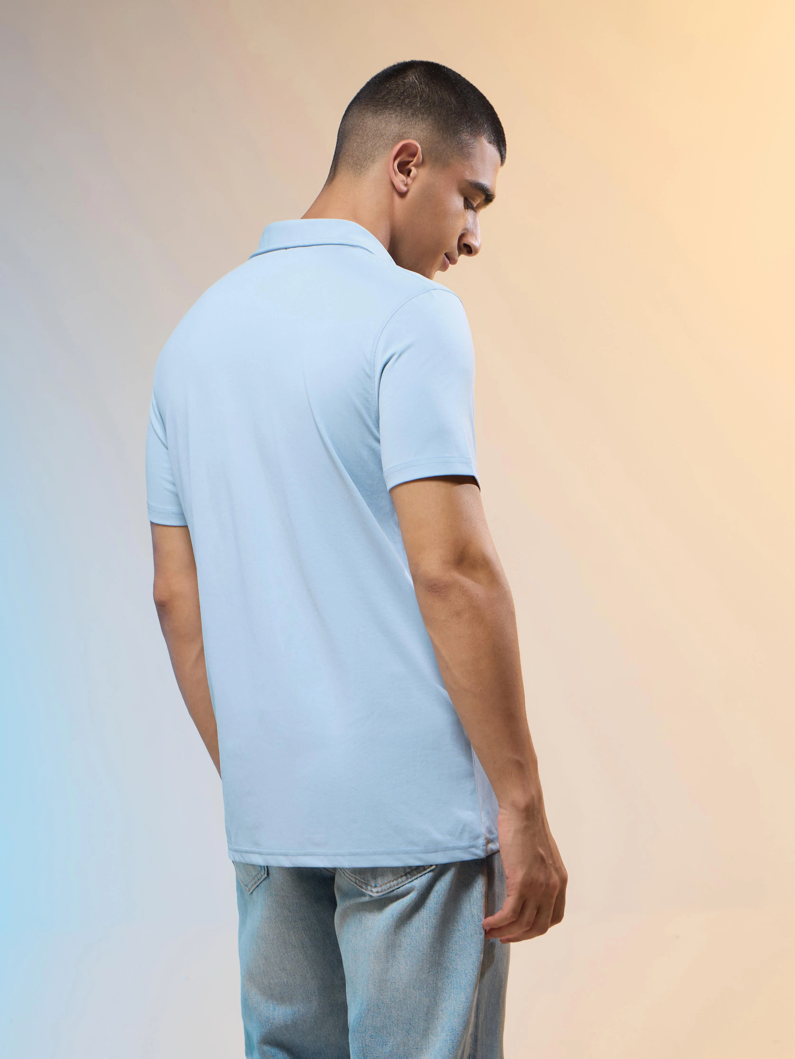 Men Solid Slim Fit Polo T-shirt with COTFLEX - Image 3